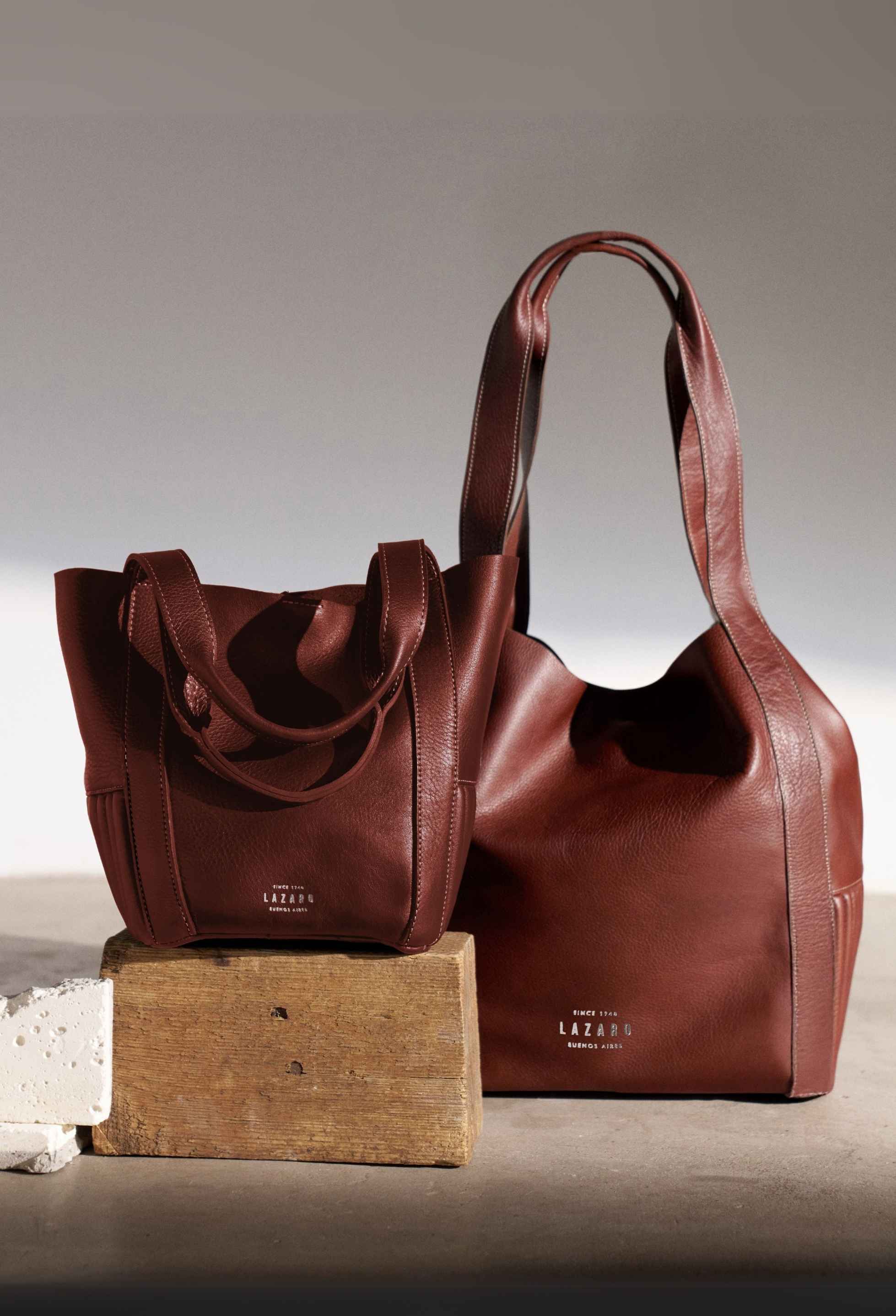 Large Leather Bucket Bag 'Ushuaia' - Coffee