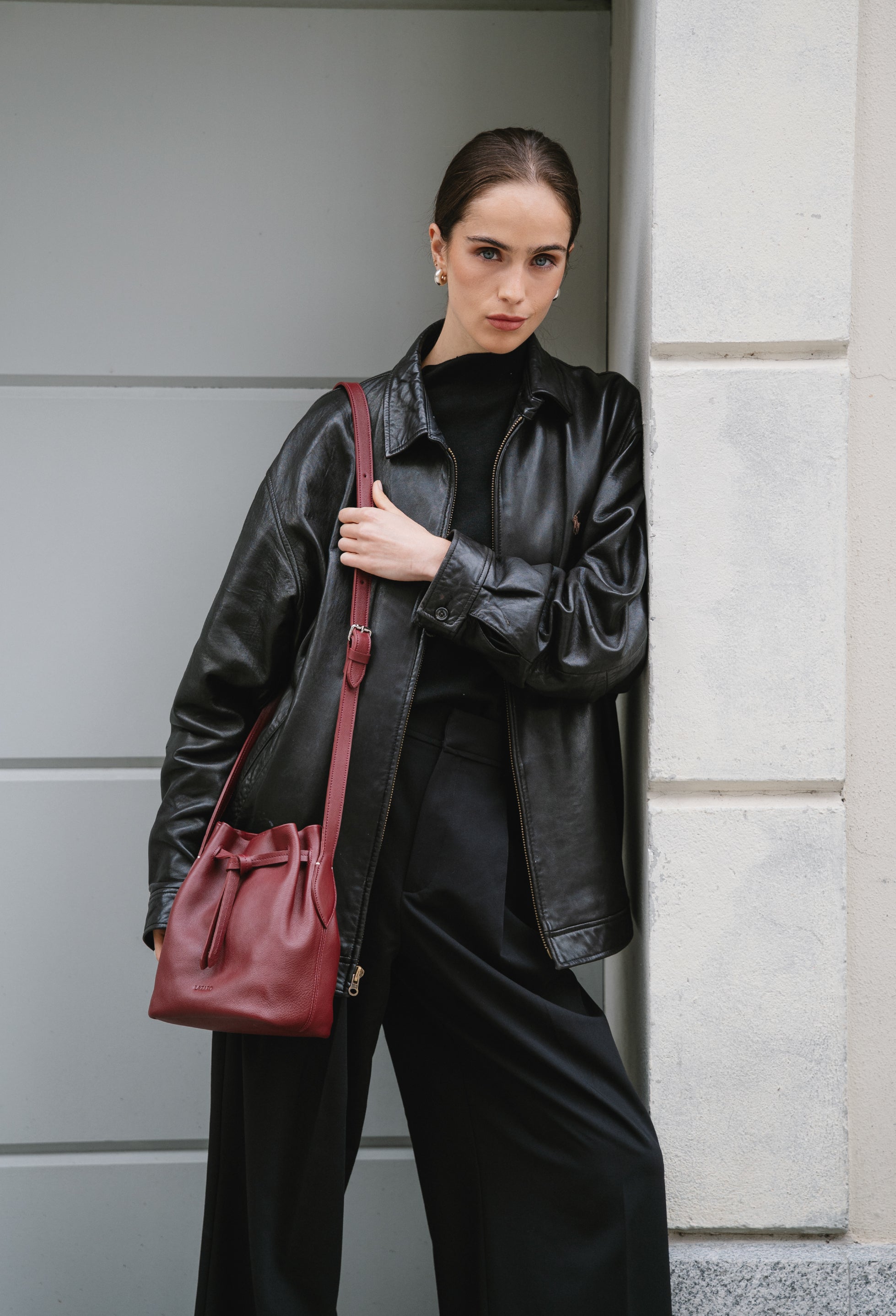 Coya Small Leather Bucket Bag - Burgundy