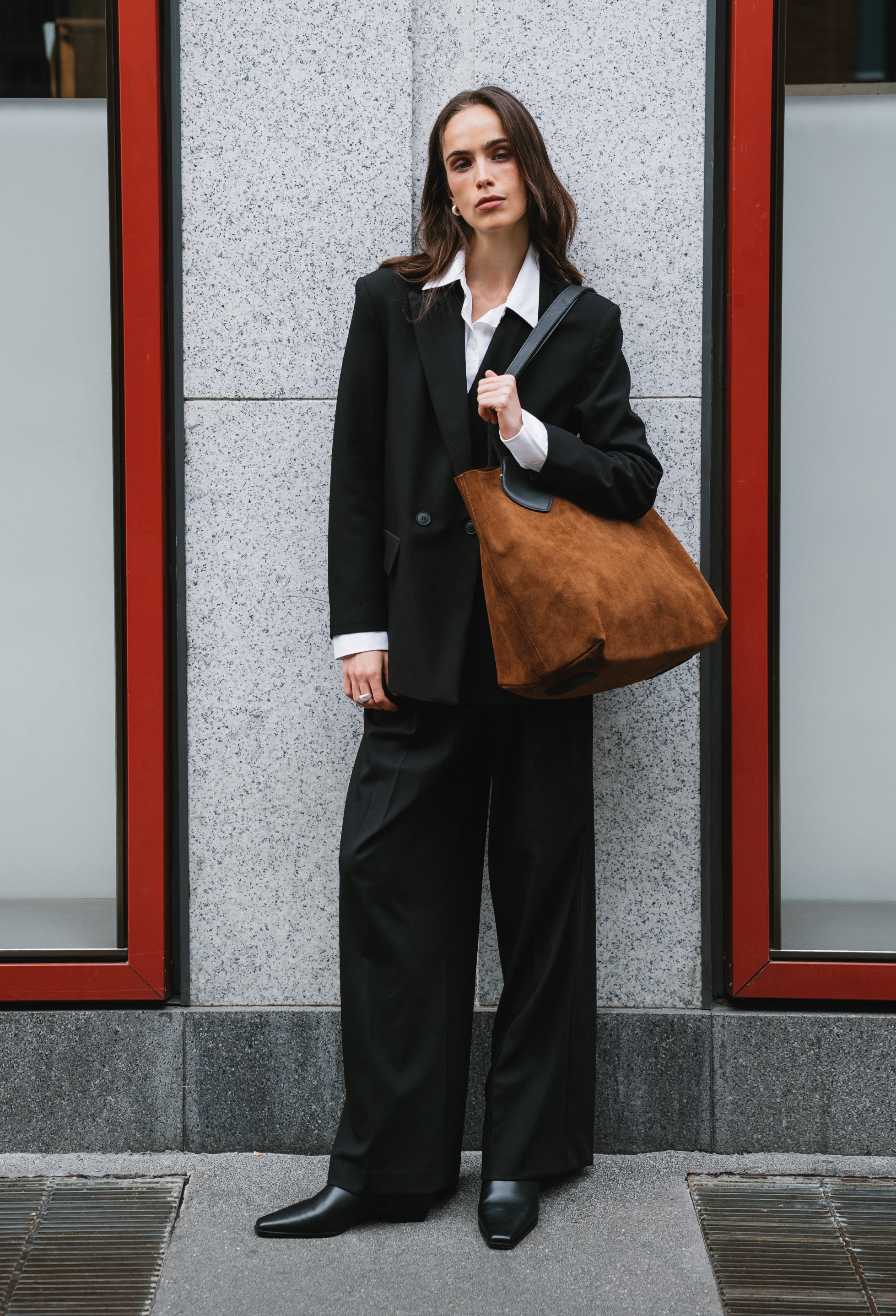 Tika Leather Tote Bag - Tan Suede