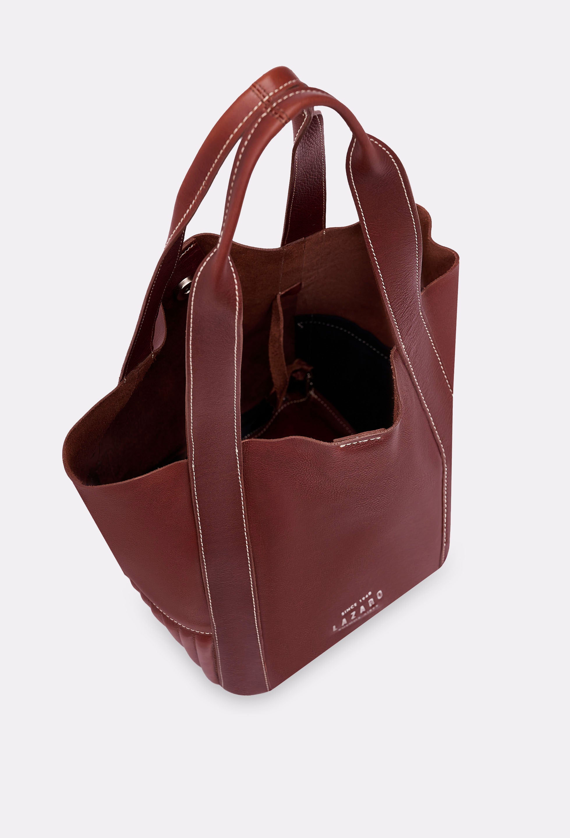 Small Leather Bucket Bag 'Ushuaia' - Coffee