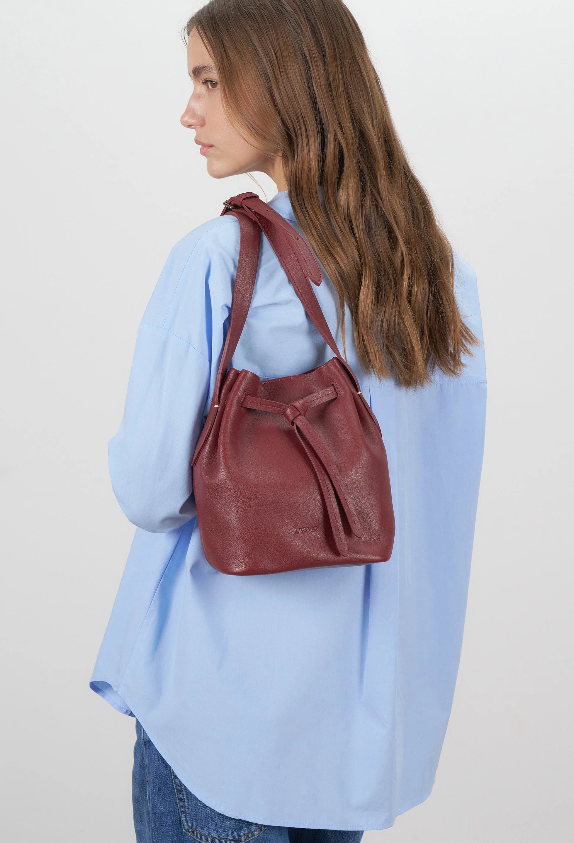 Coya Small Leather Bucket Bag - Burgundy
