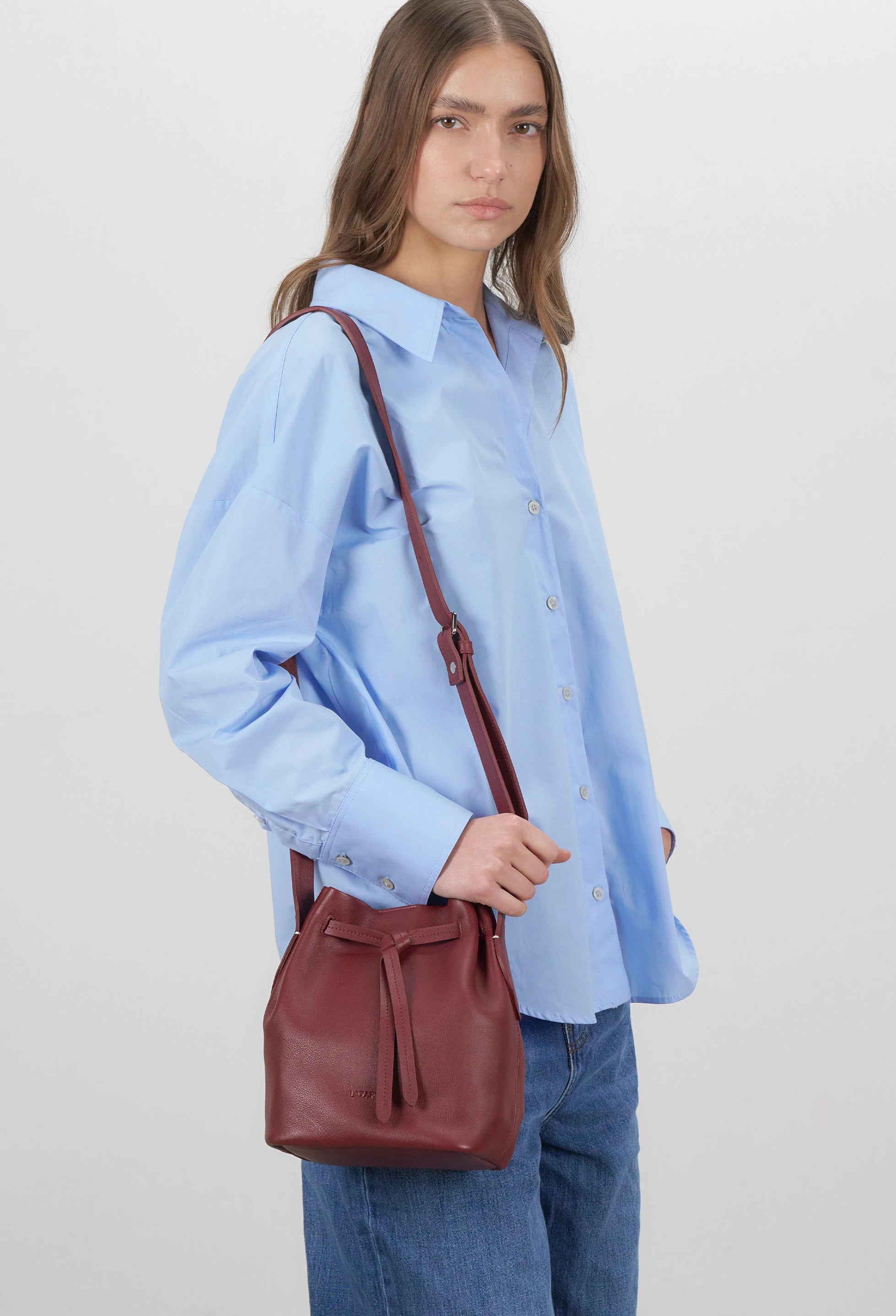 Coya Small Leather Bucket Bag - Burgundy