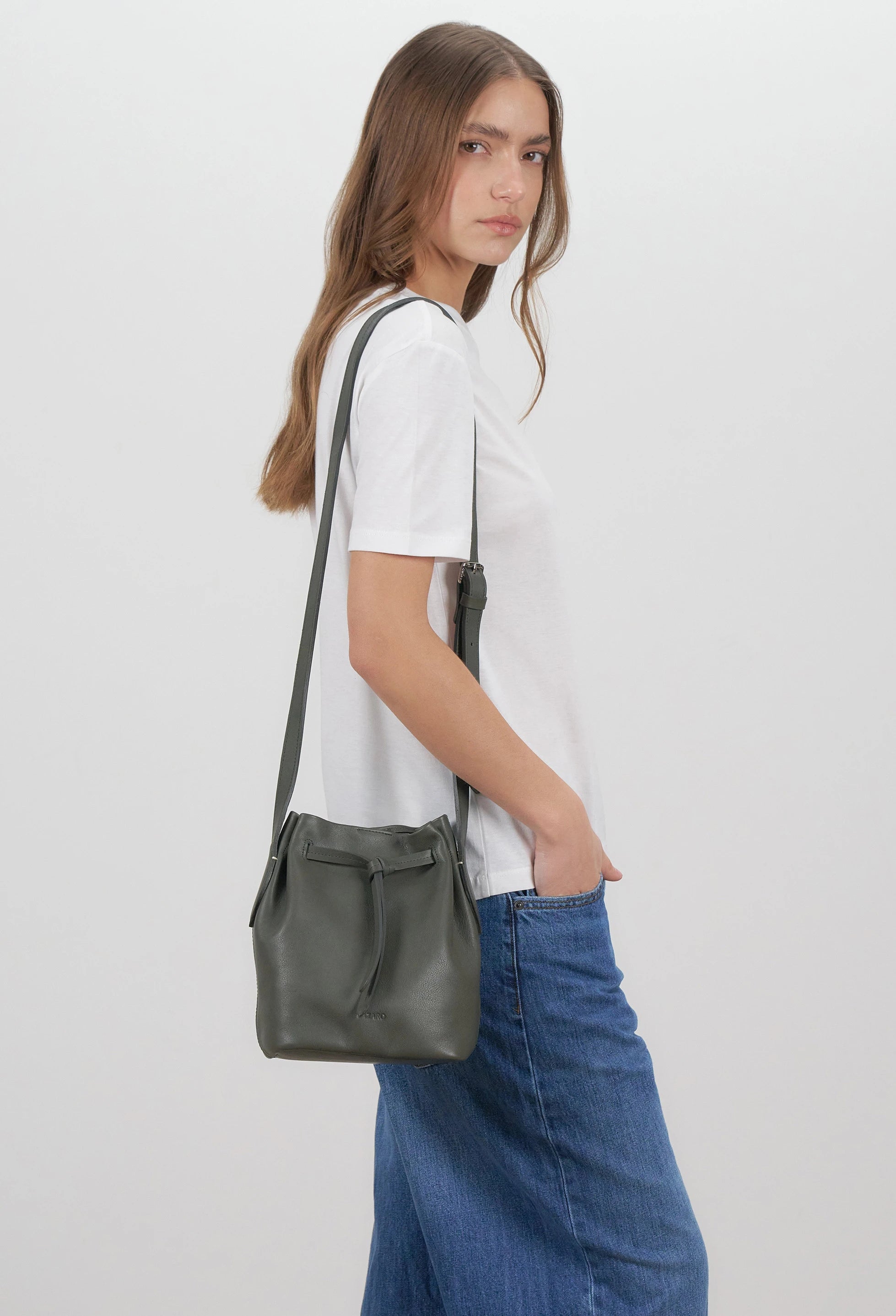 Coya Small Leather Bucket Bag - Olive