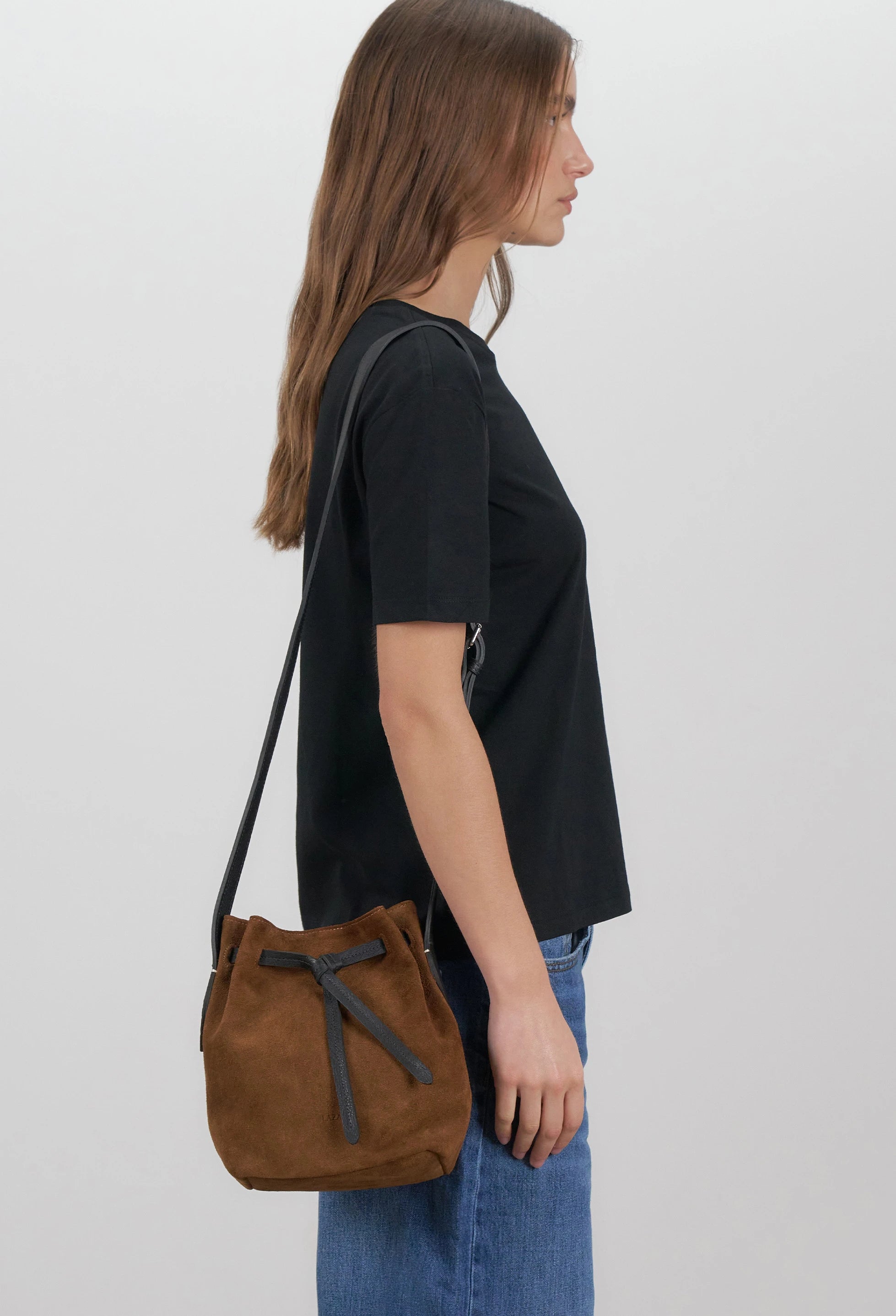 Coya Small Leather Bucket Bag - Tan Suede