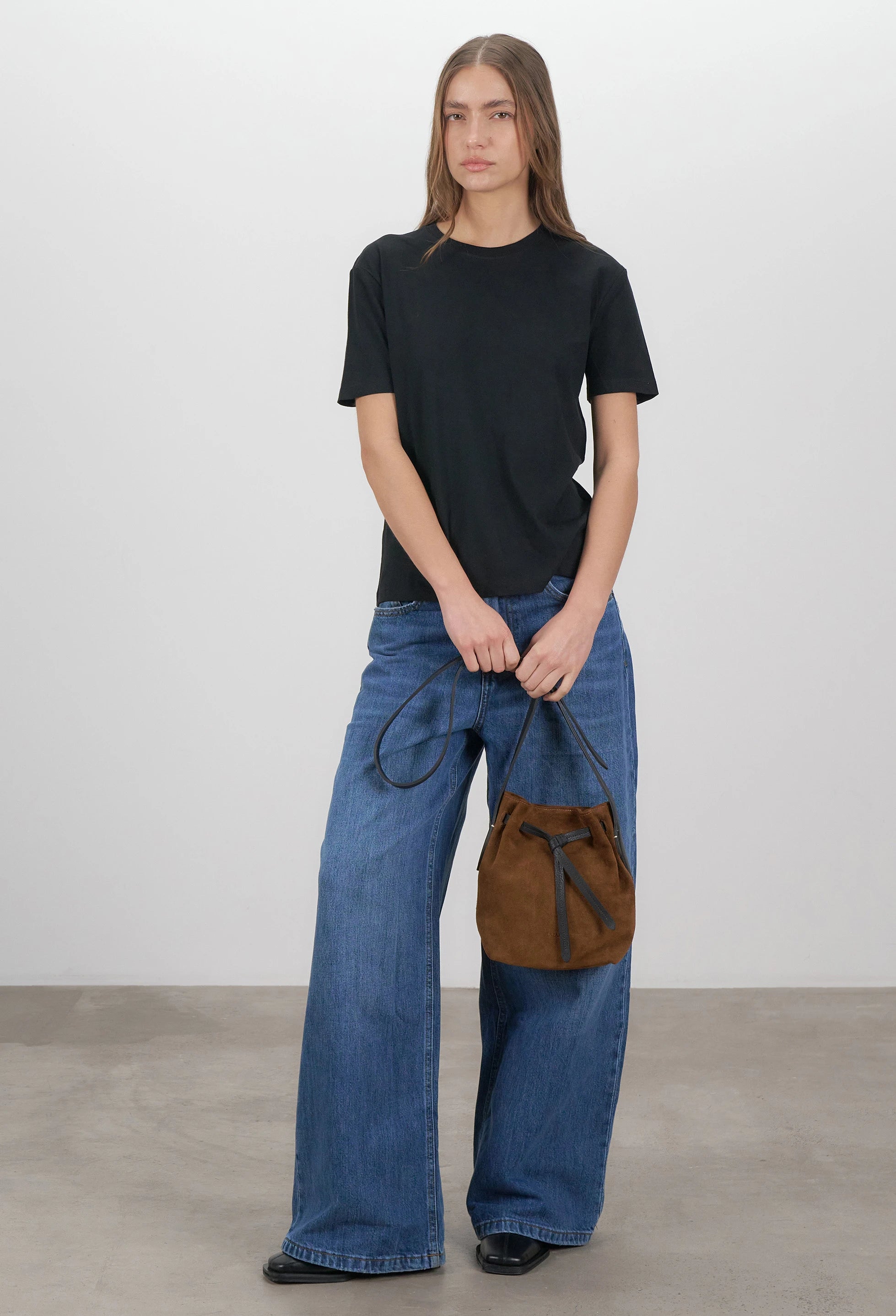 Coya Small Leather Bucket Bag - Tan Suede