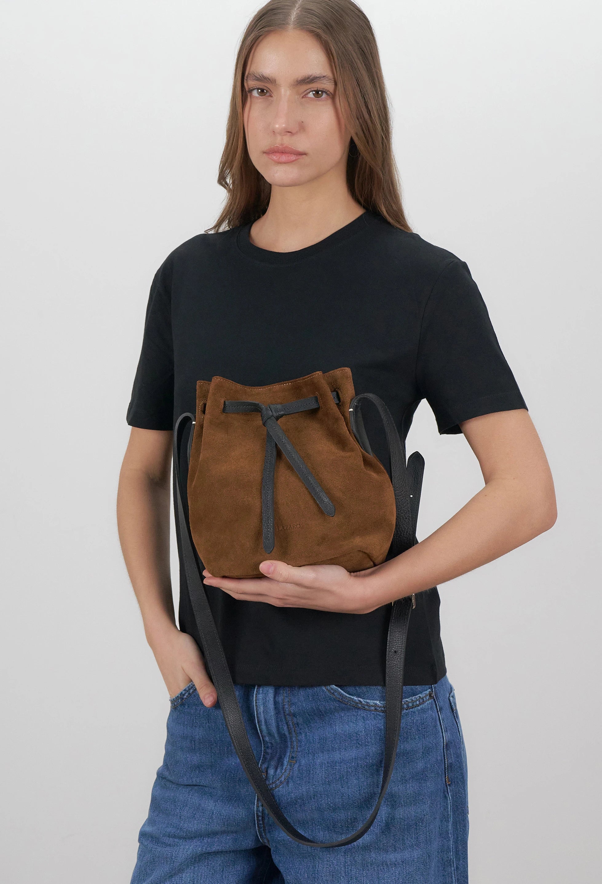 Coya Small Leather Bucket Bag - Tan Suede