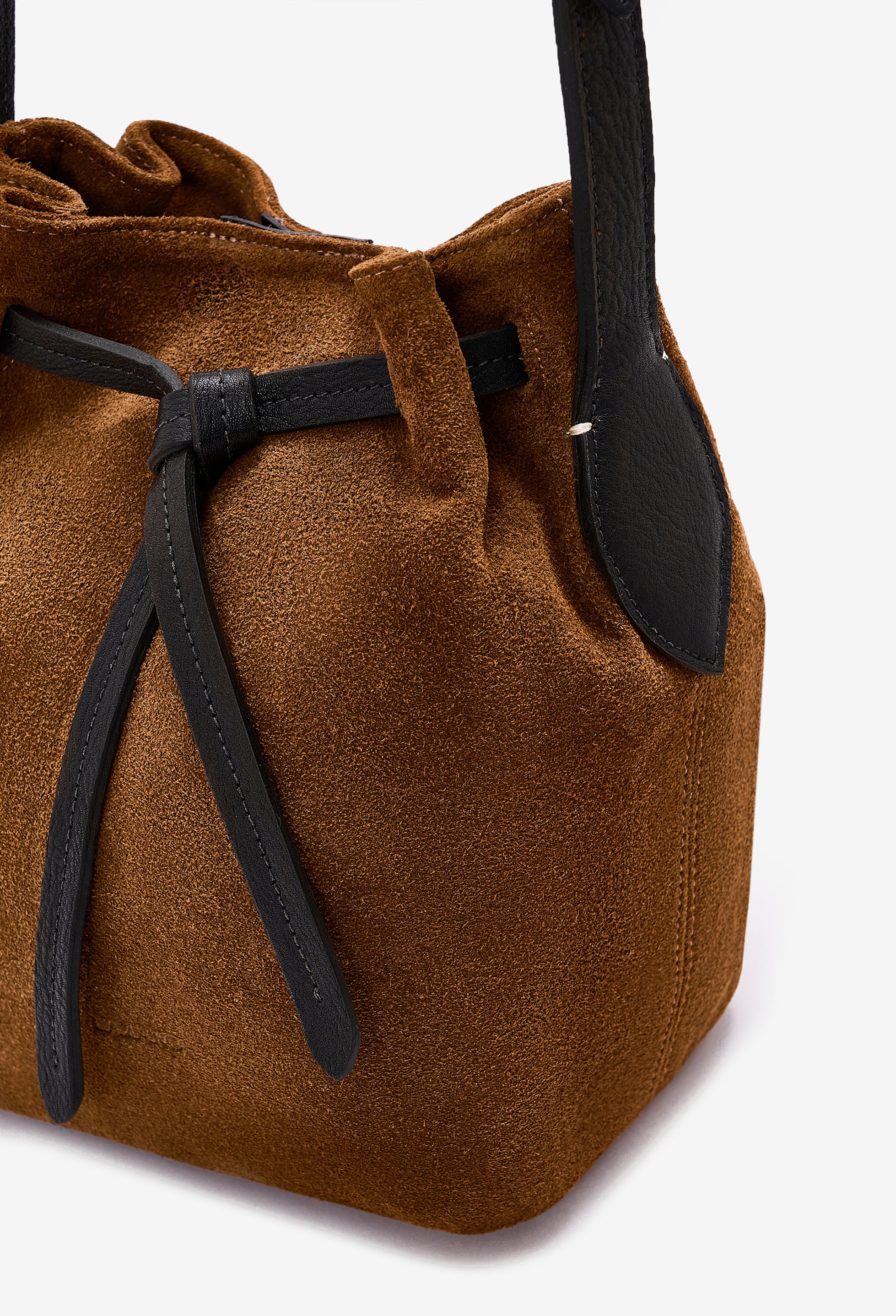 Coya Small Leather Bucket Bag - Tan Suede