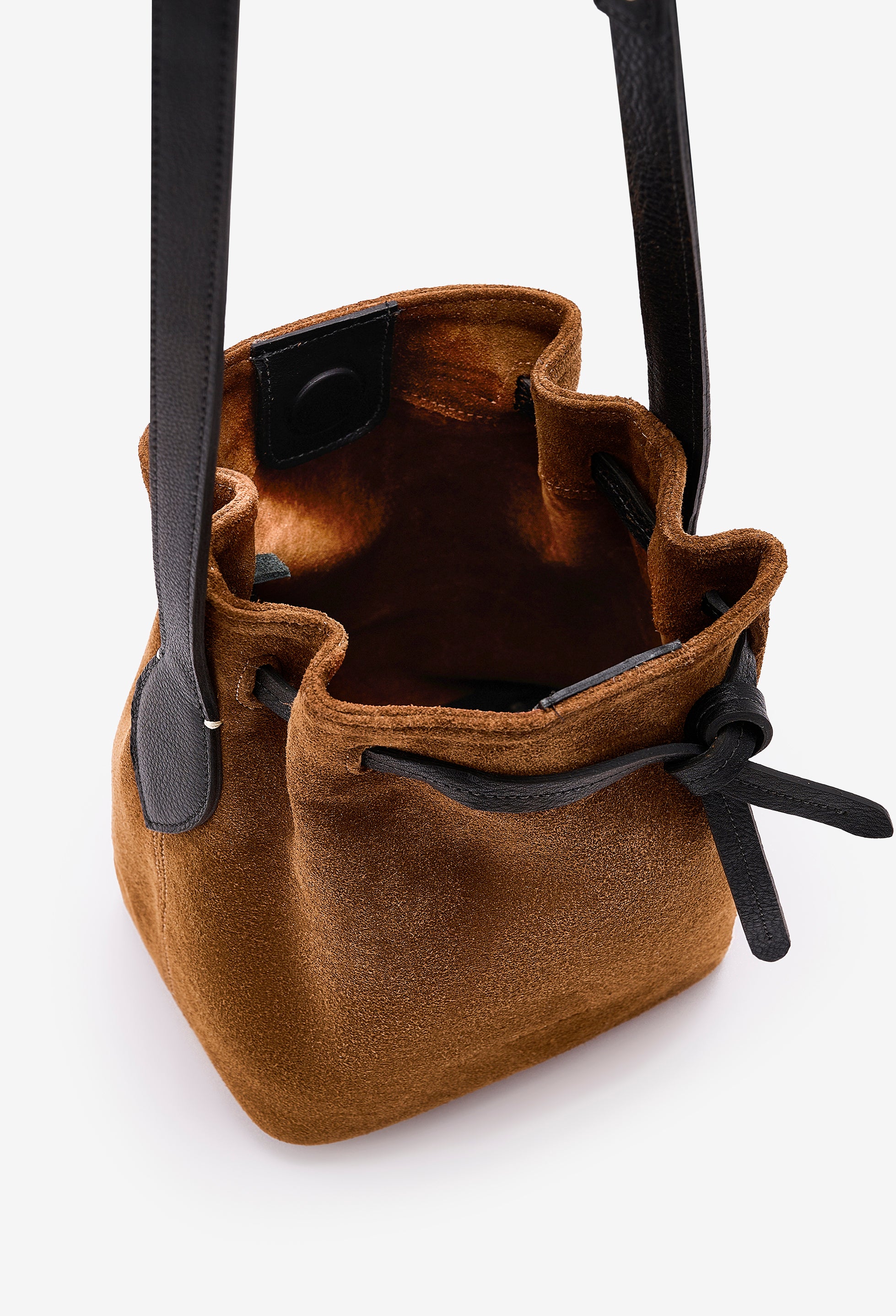 Coya Small Leather Bucket Bag - Tan Suede