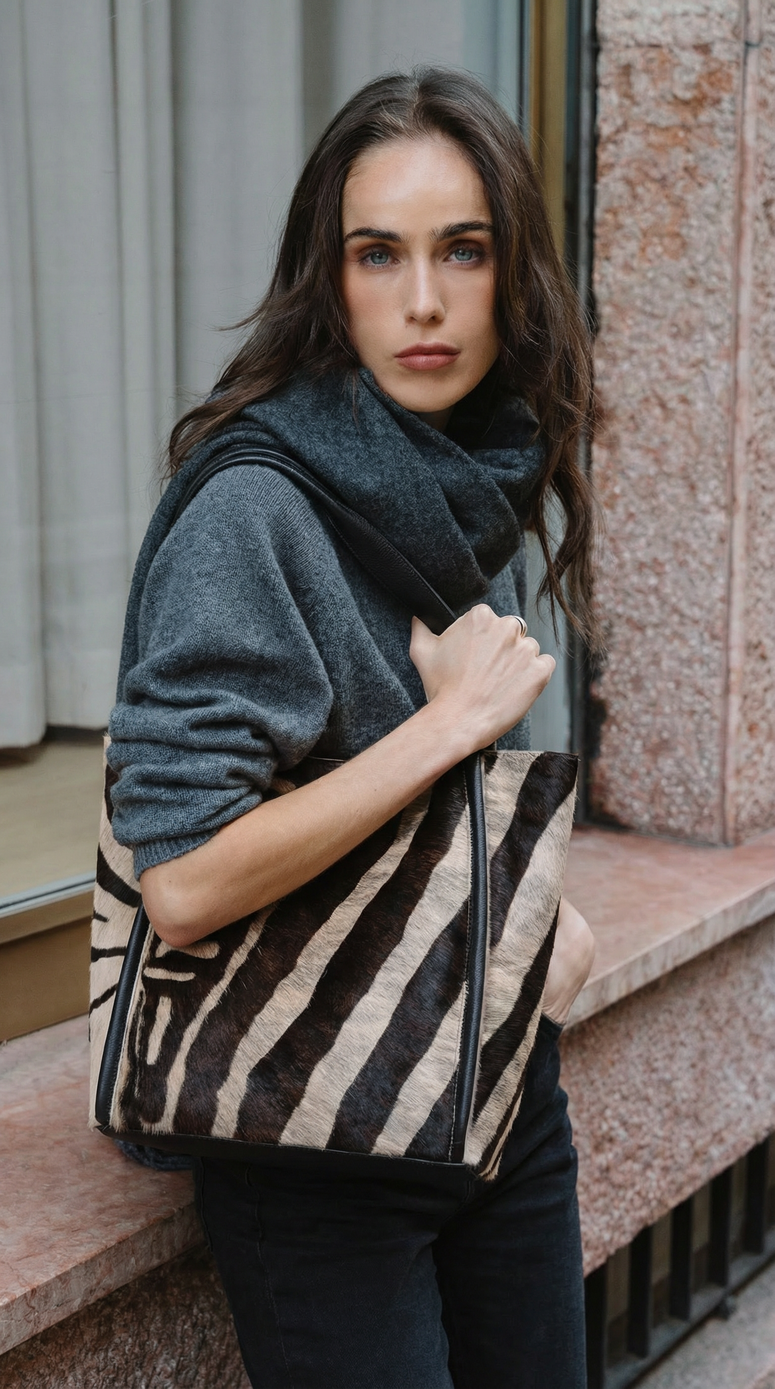 Tala Large Leather Tote Bag - Zebra