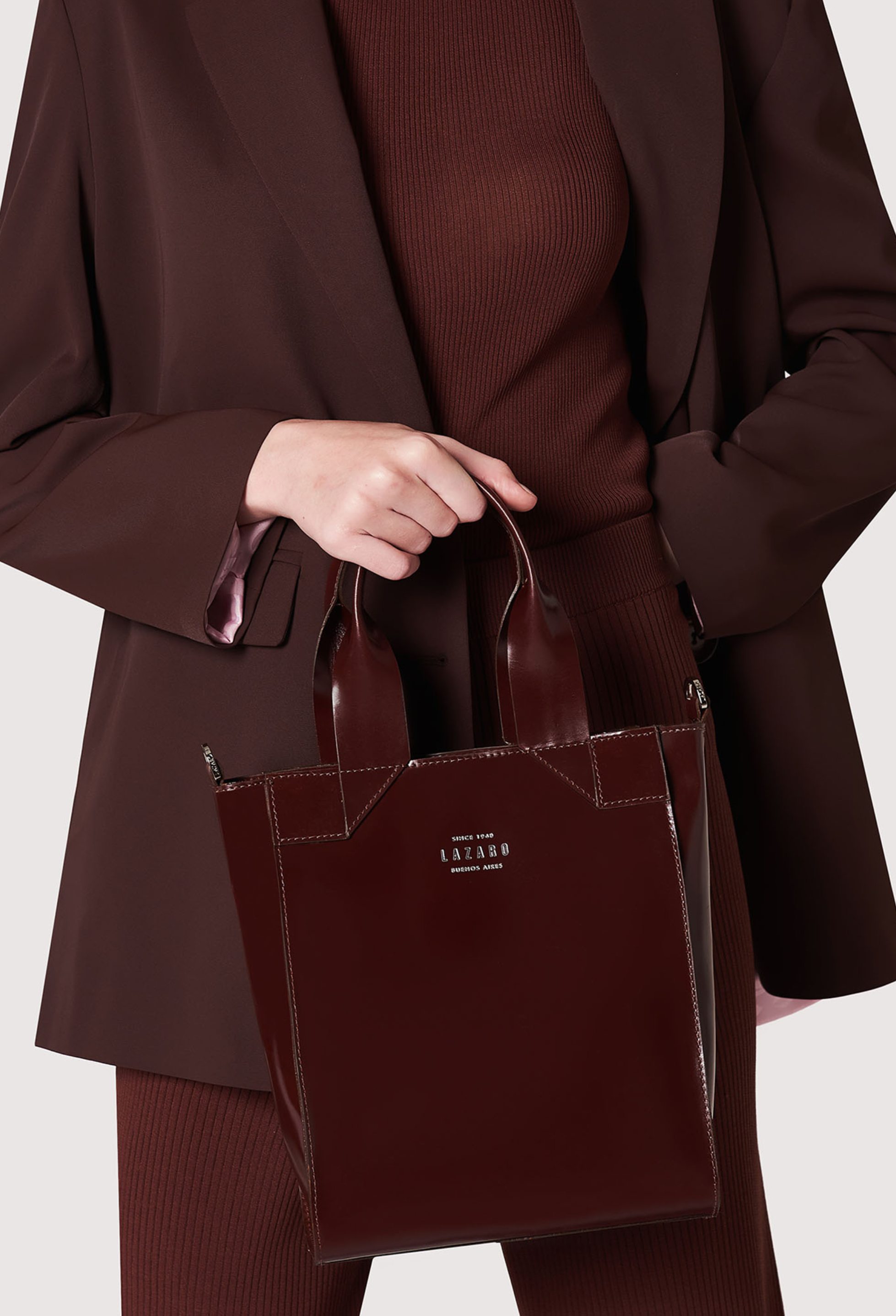 Small Leather Tote Bag 'Lambro' - Coffee