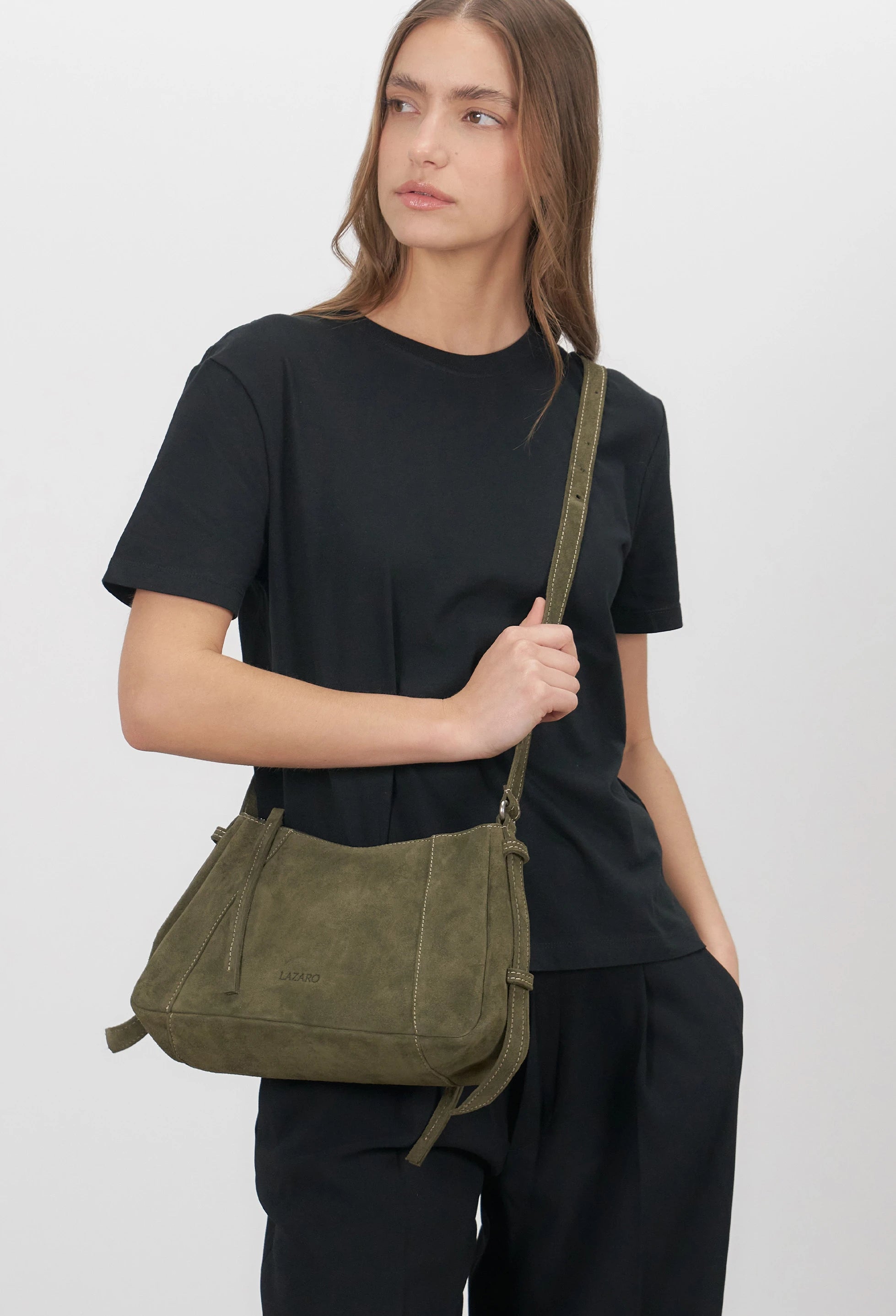 Nina Baguette Bag - Sage Suede