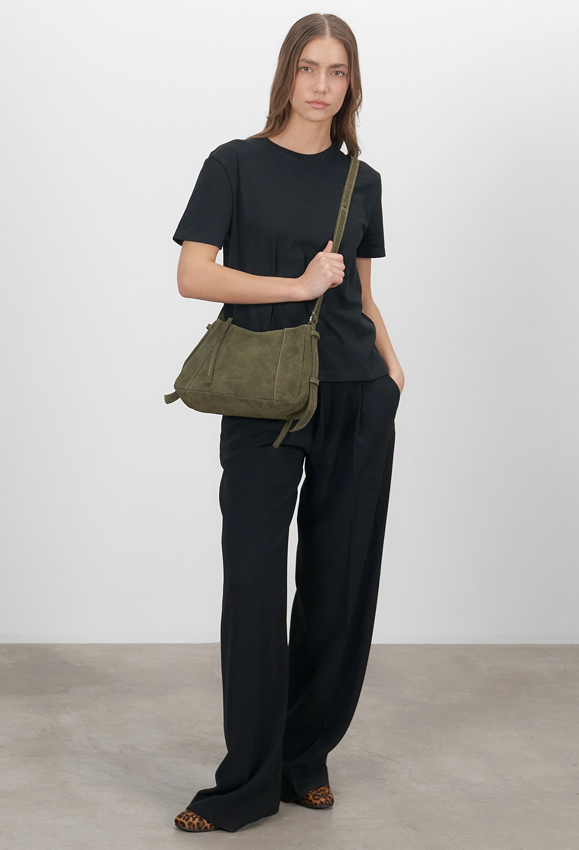 Nina Baguette Bag - Sage Suede