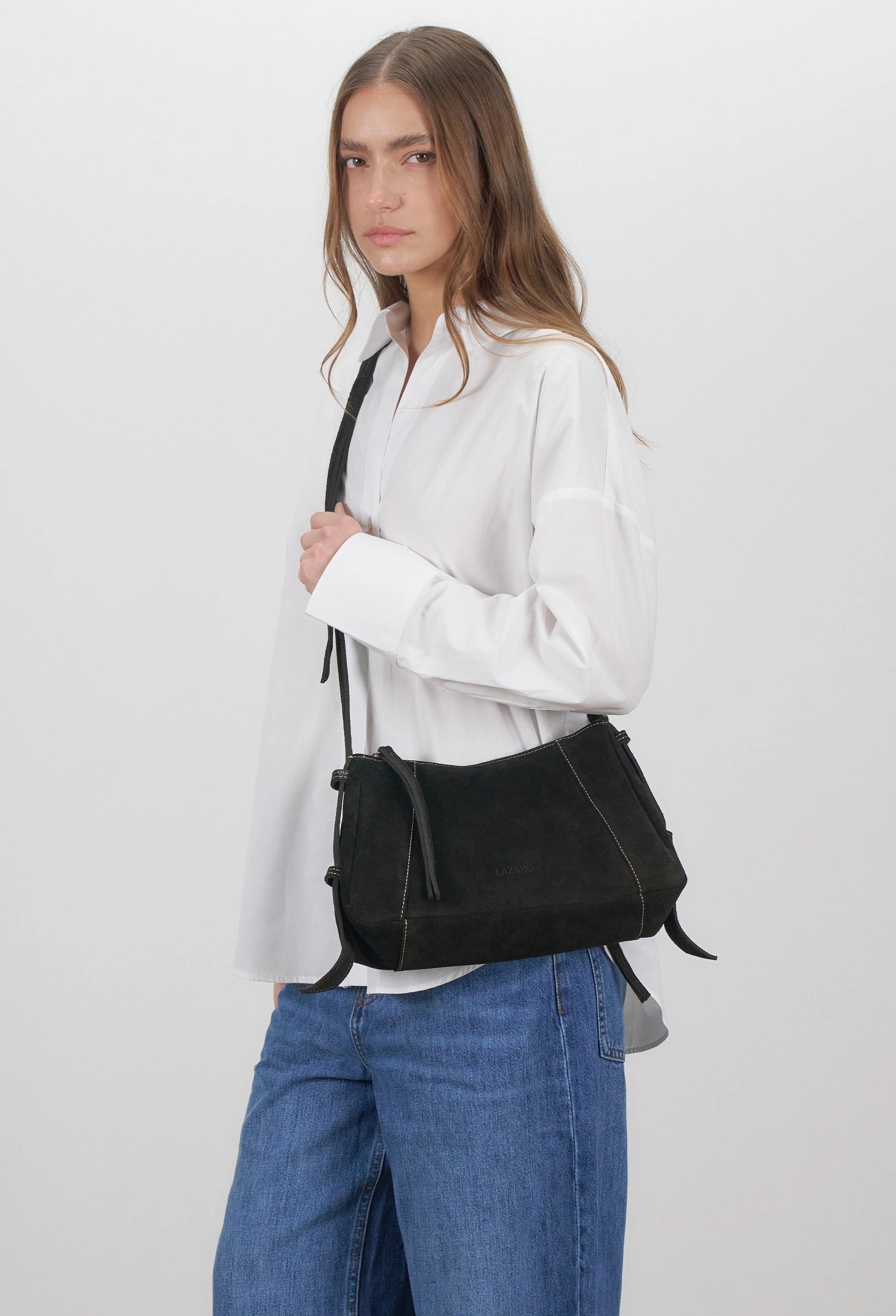 Nina Baguette Bag - Black Suede