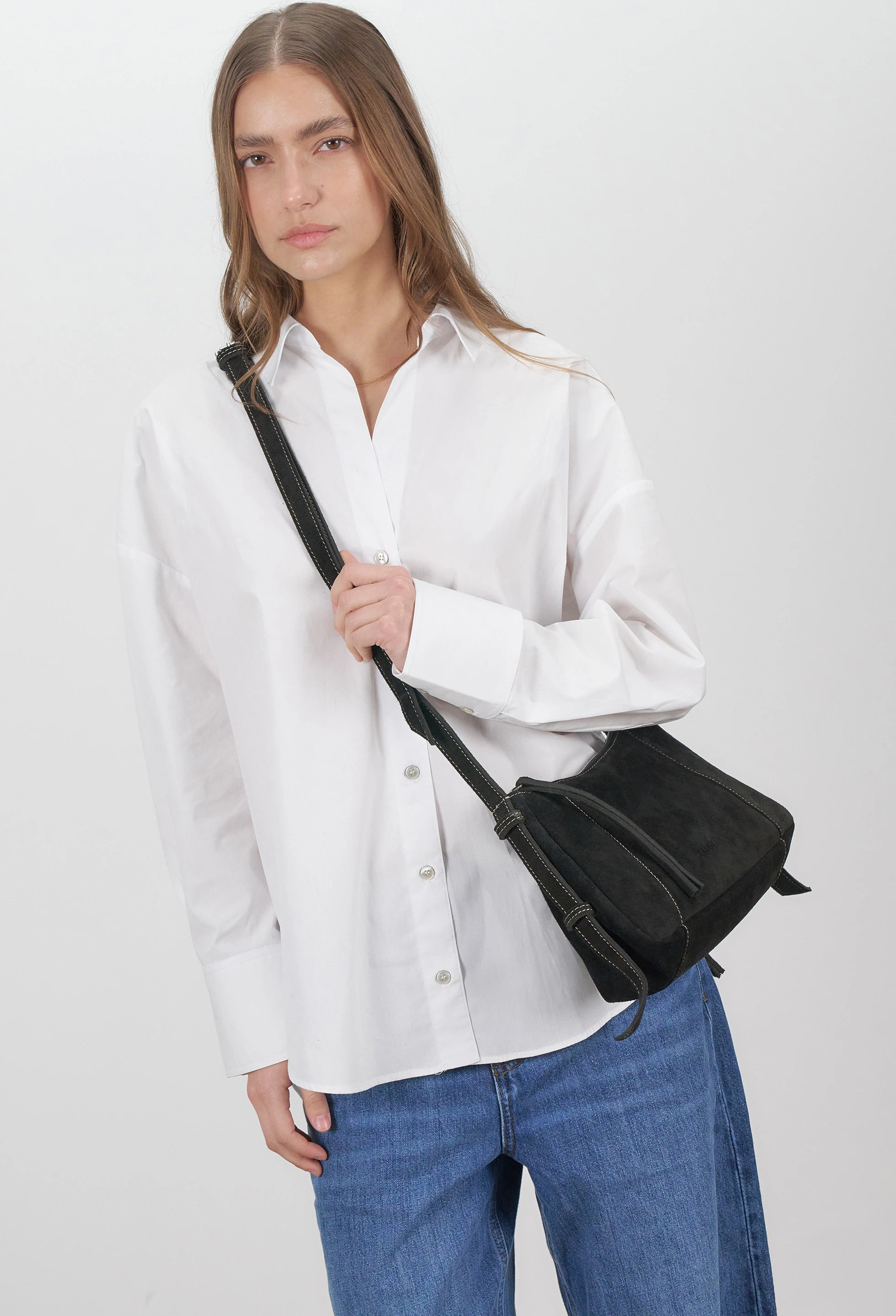 Nina Baguette Bag - Black Suede