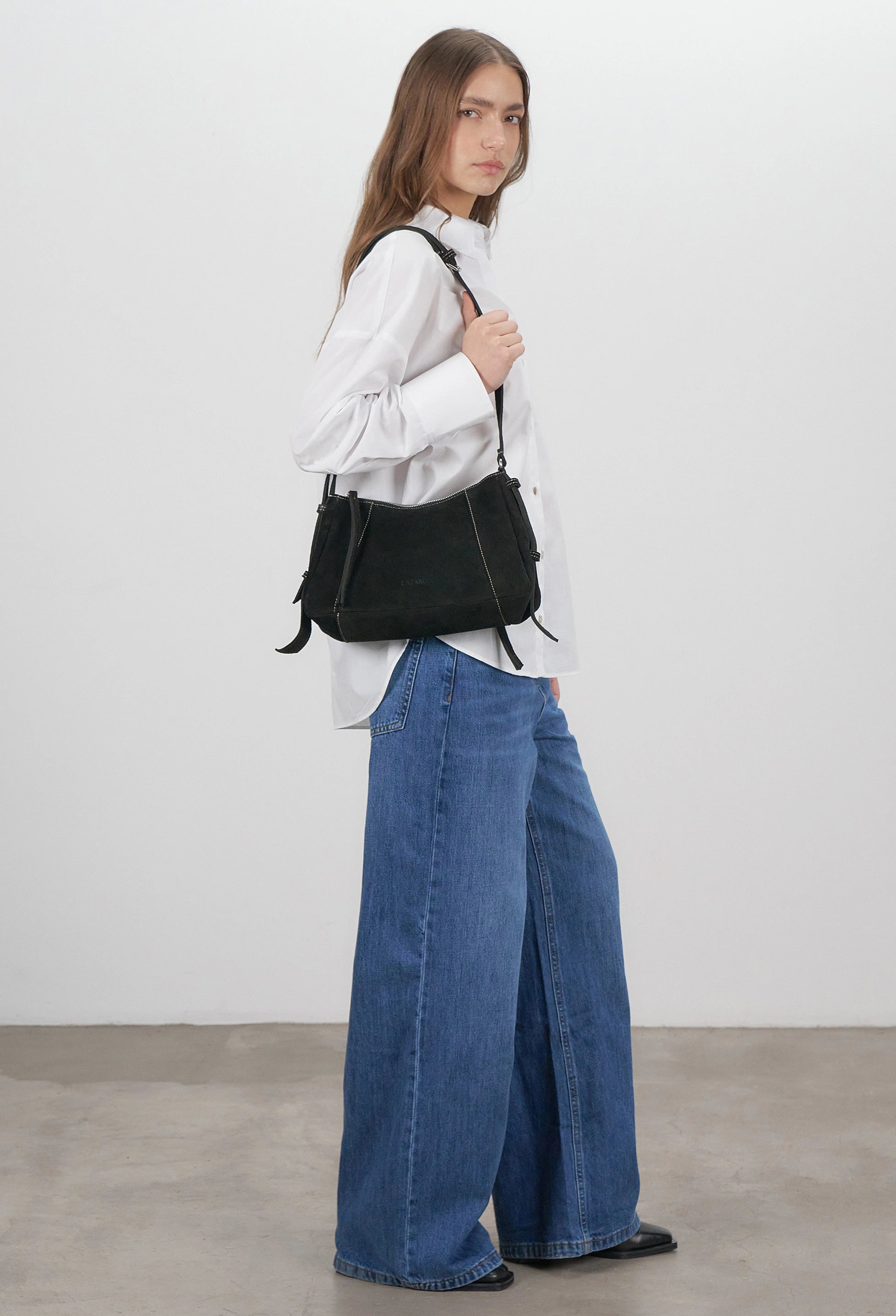 Nina Baguette Bag - Black Suede