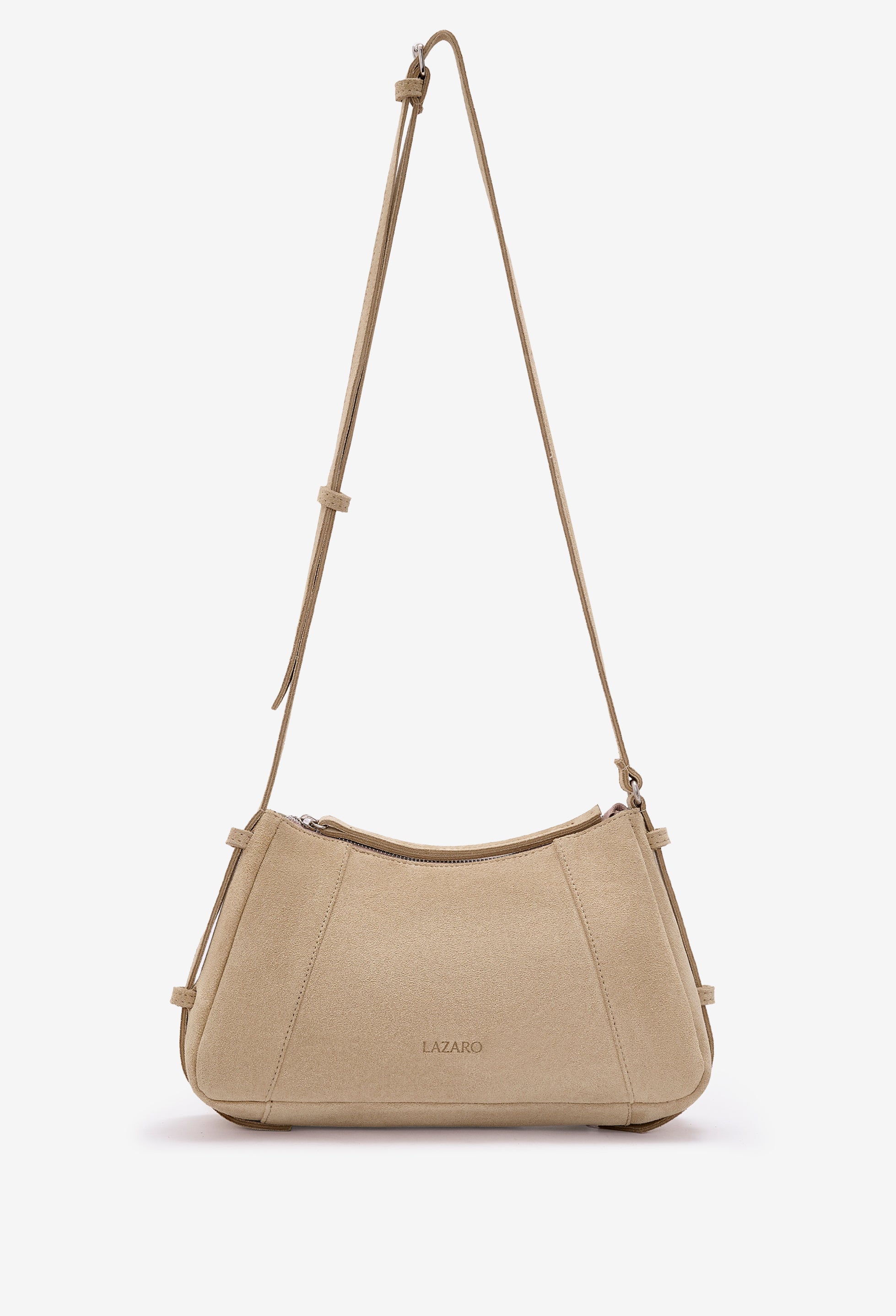 Latte handbag with a strap on a white background