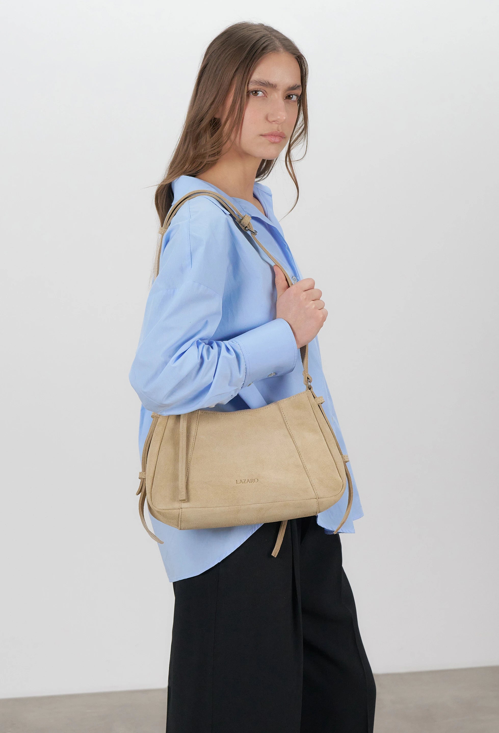 Nina Baguette Bag - Latte Suede