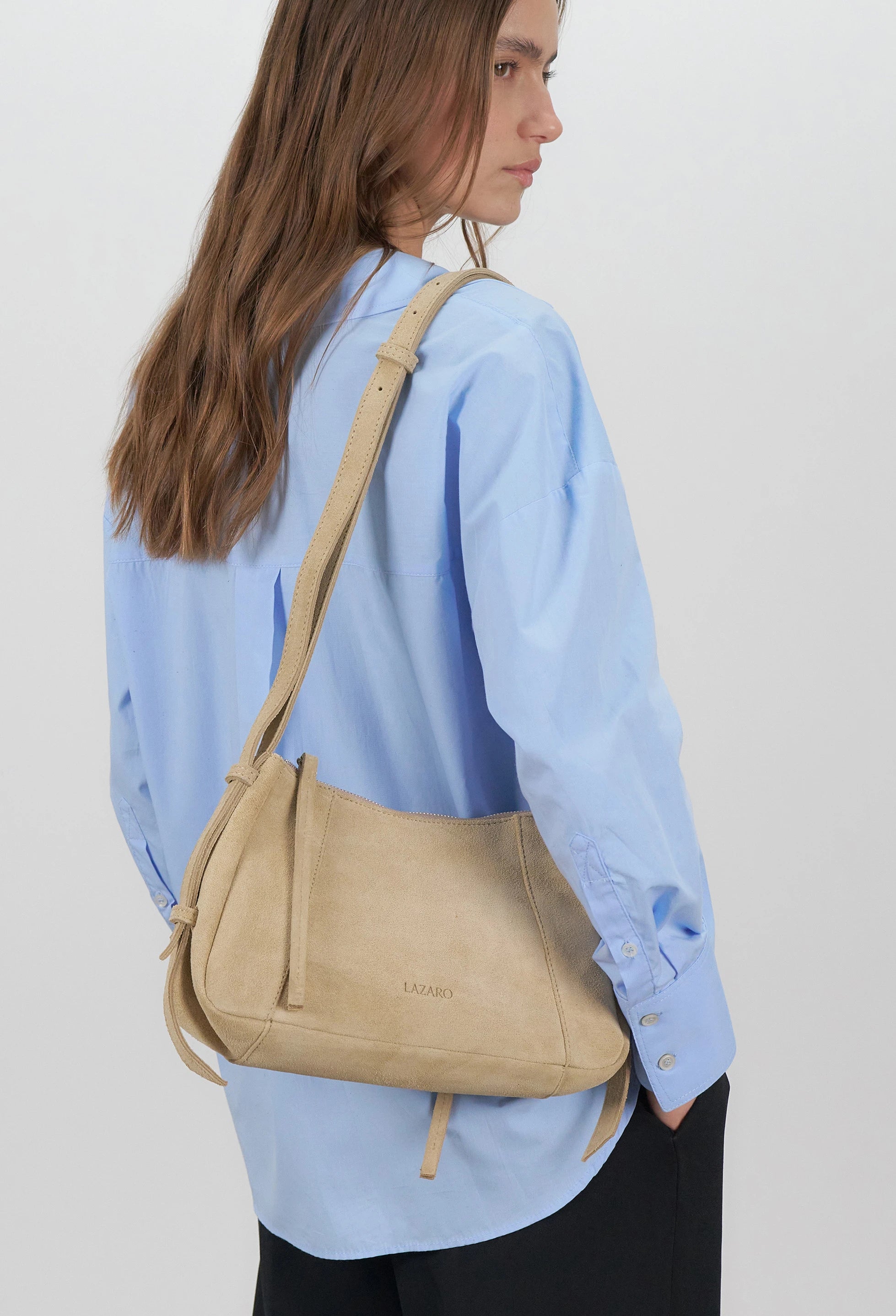 Nina Baguette Bag - Latte Suede