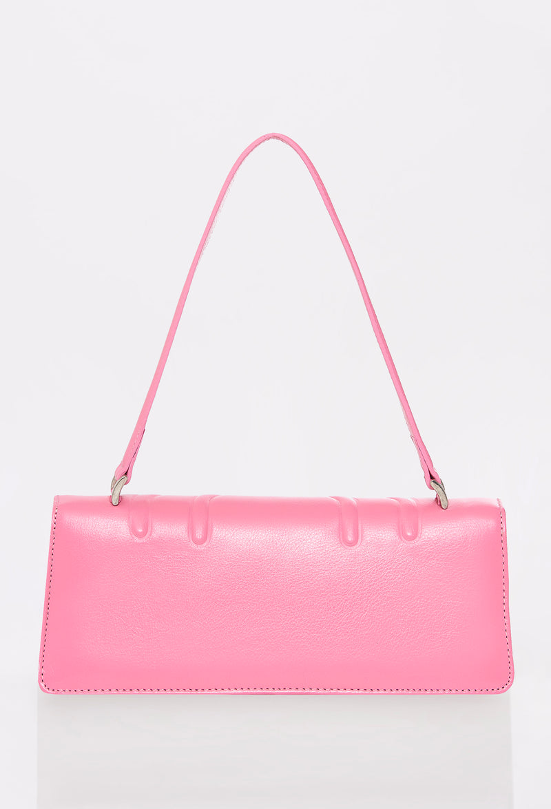 Rear of a Pink Leather Shoulder Flap Bag Hilda.