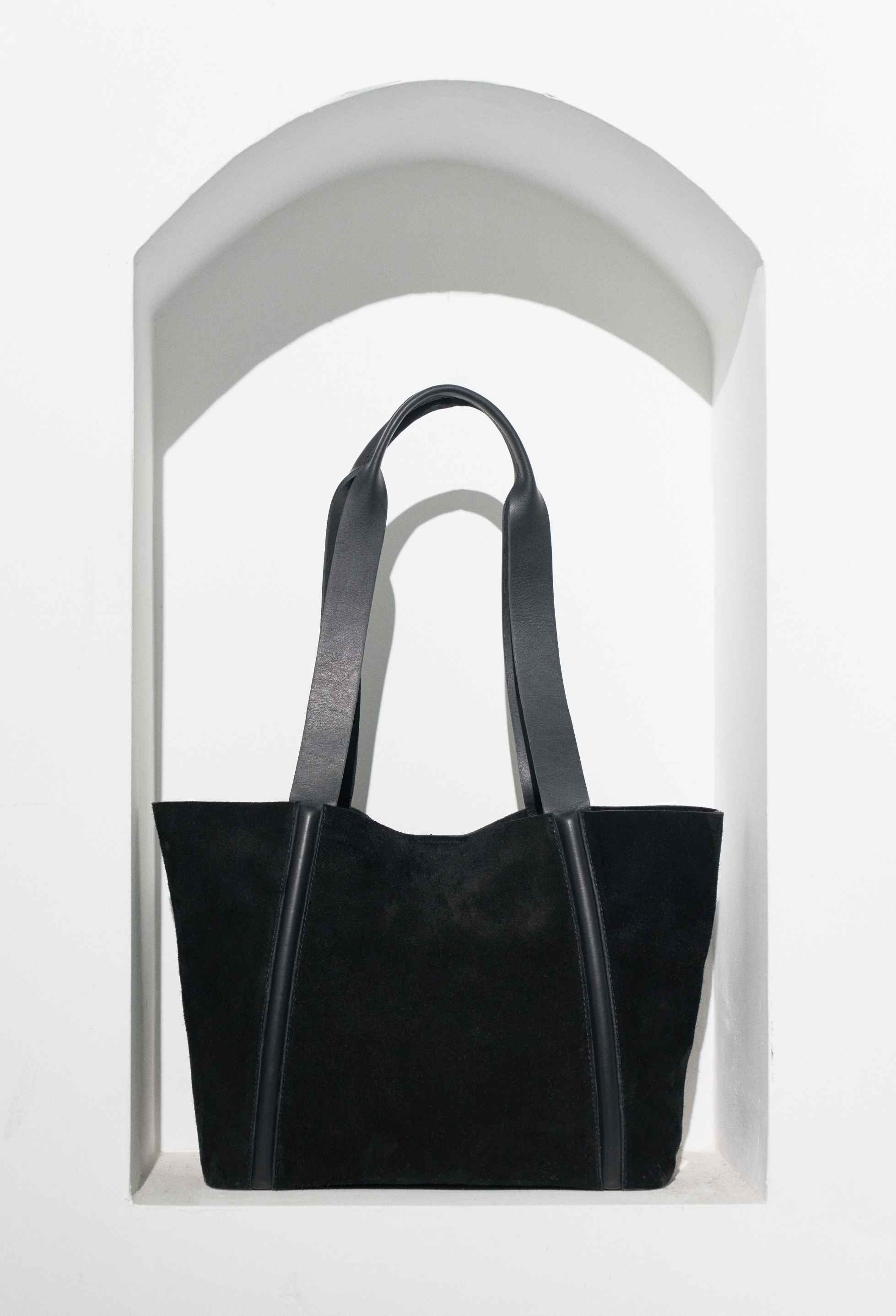 Sami Leather Tote Bag - Black Suede
