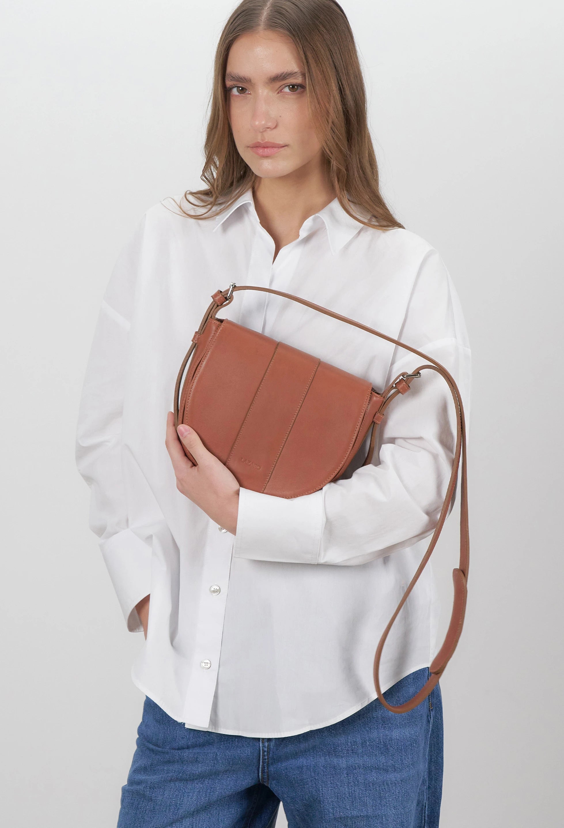 Sisa Leather Saddle Bag - Cognac