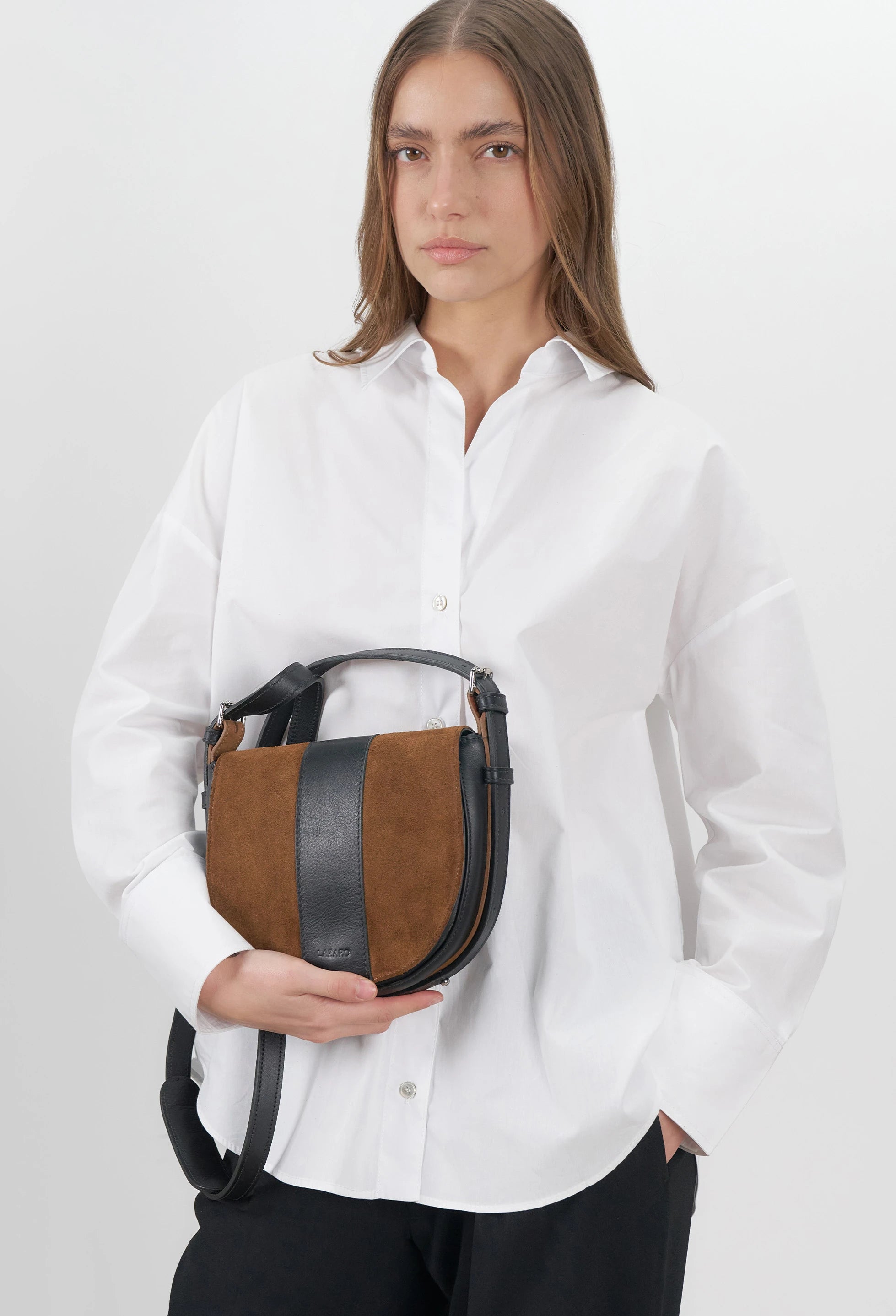 Sisa Leather Saddle Bag - Tan Suede