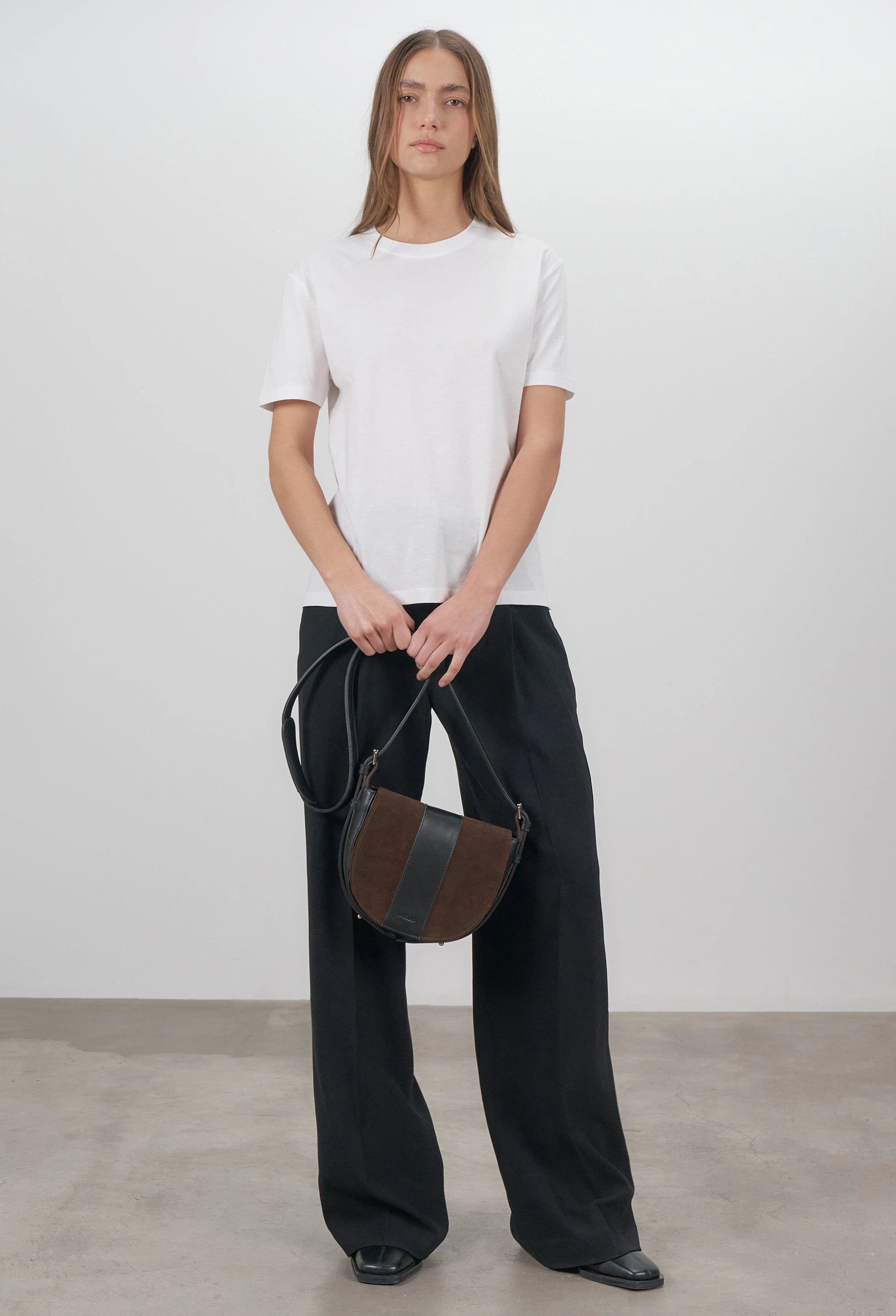 Sisa Leather Saddle Bag - Brown Suede