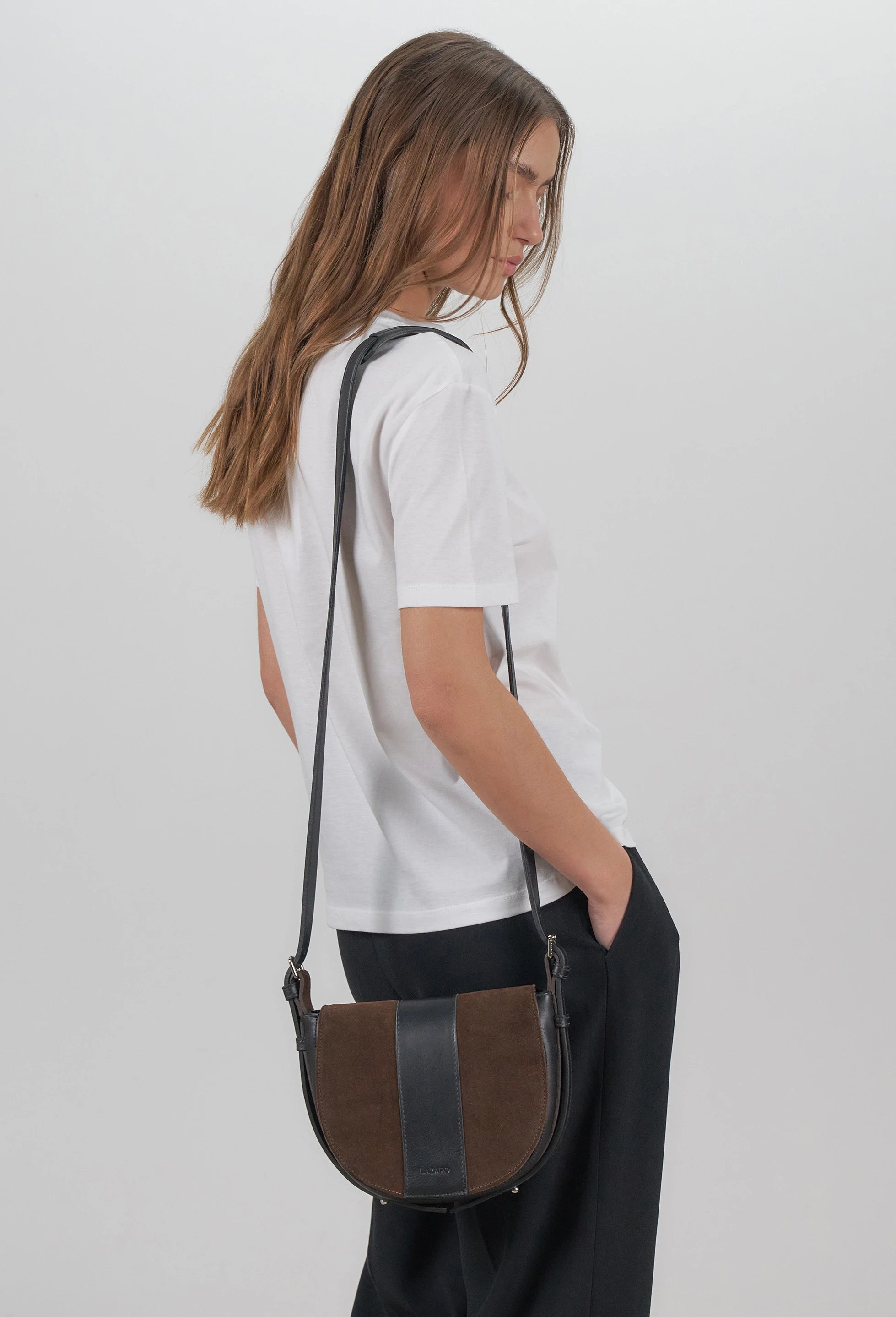 Sisa Leather Saddle Bag - Brown Suede