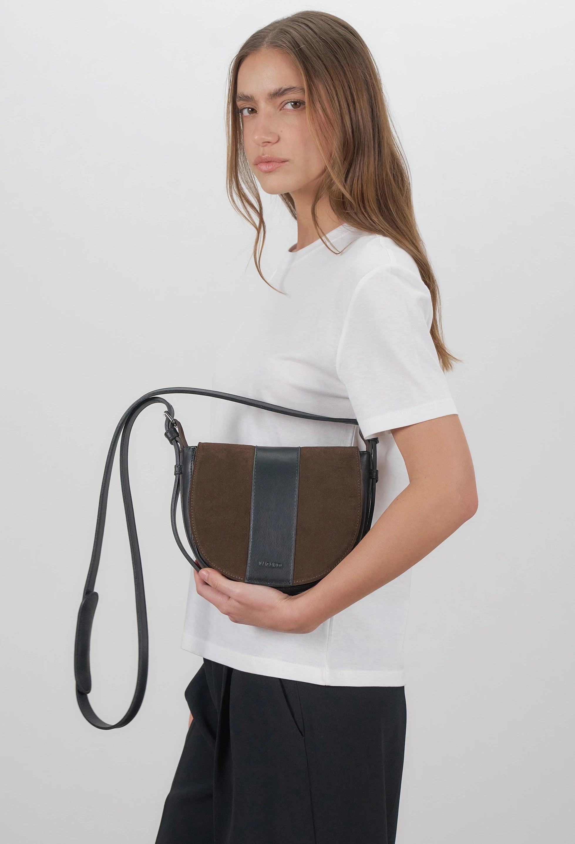 Sisa Leather Saddle Bag - Brown Suede