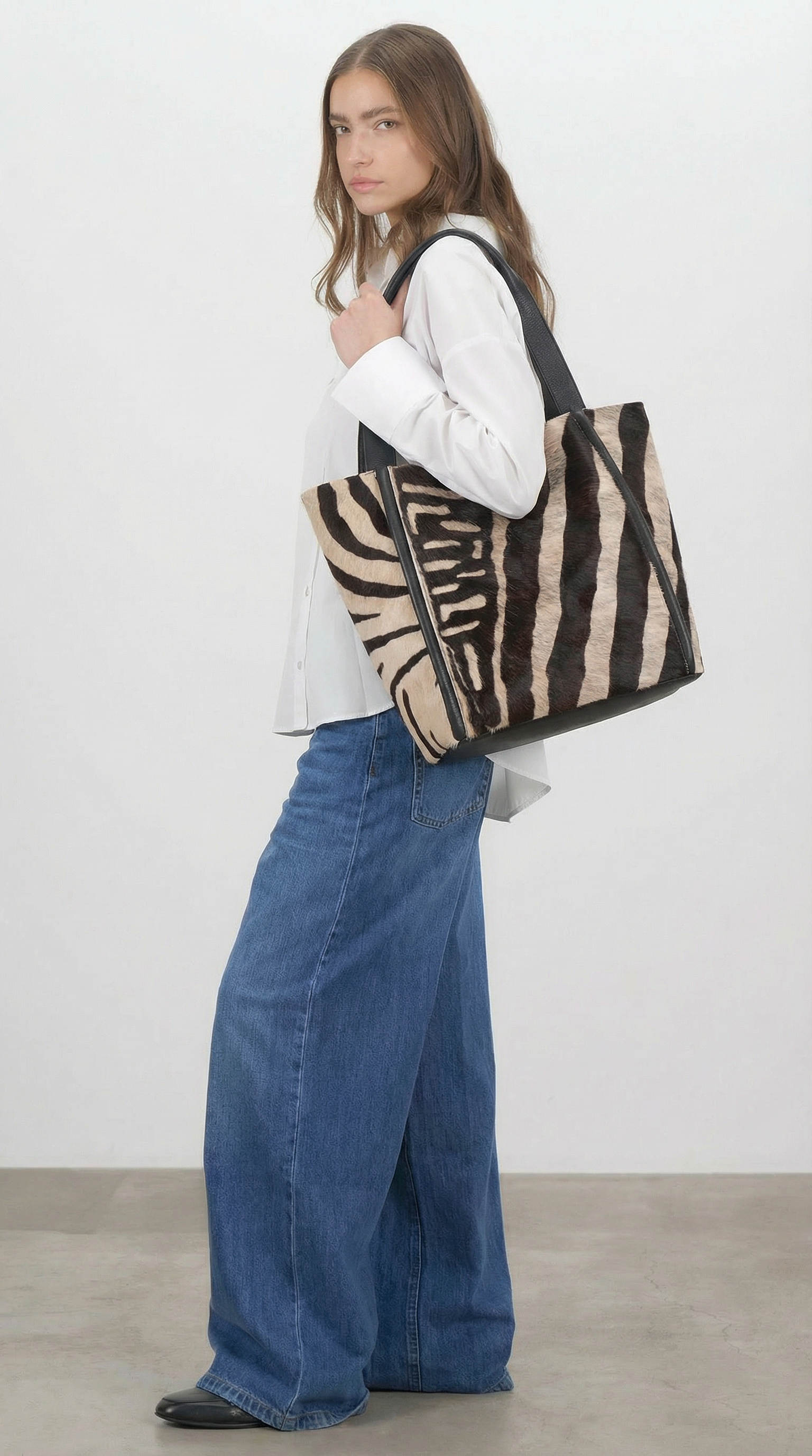 Tala Large Leather Tote Bag - Zebra