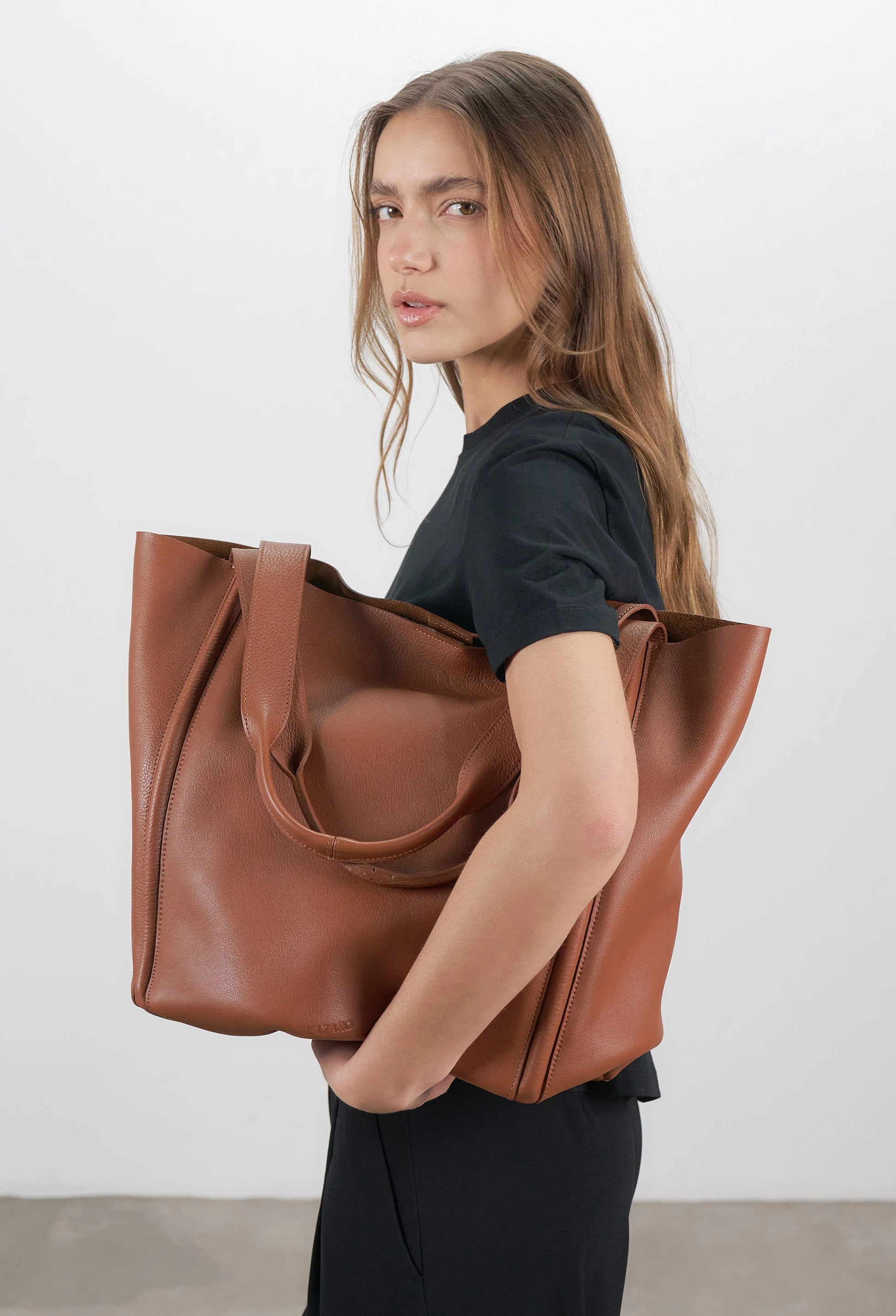 Tala Large Leather Tote Bag - Cognac