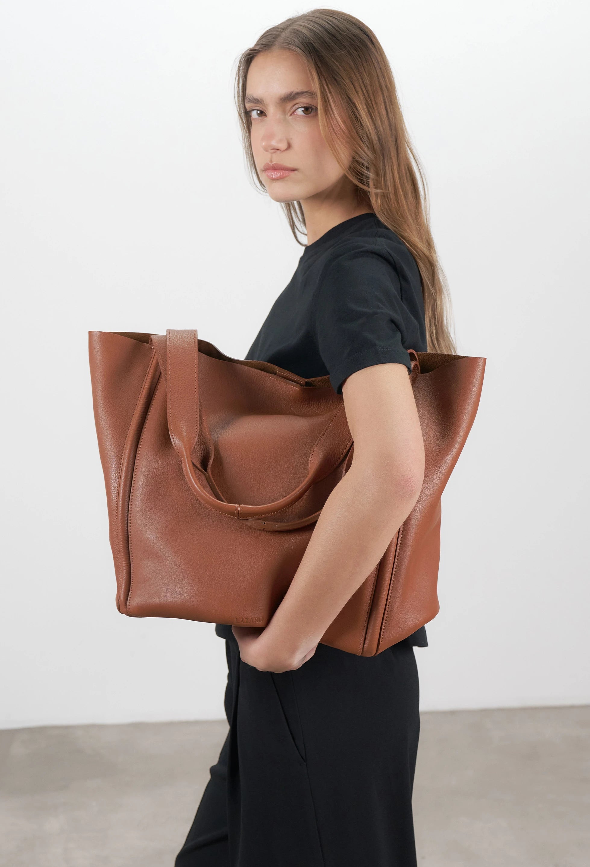 Tala Large Leather Tote Bag - Cognac