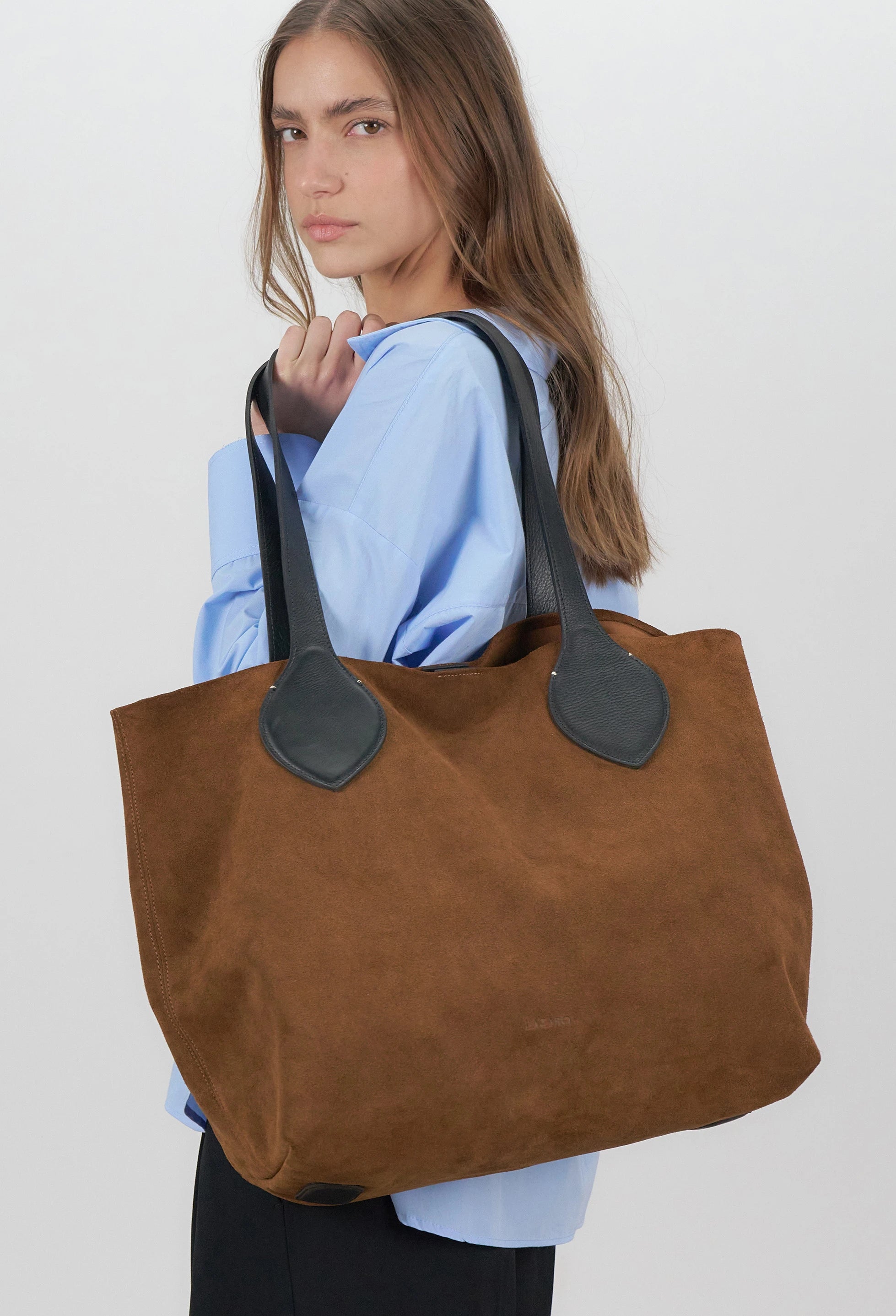 Tika Leather Tote Bag - Tan Suede