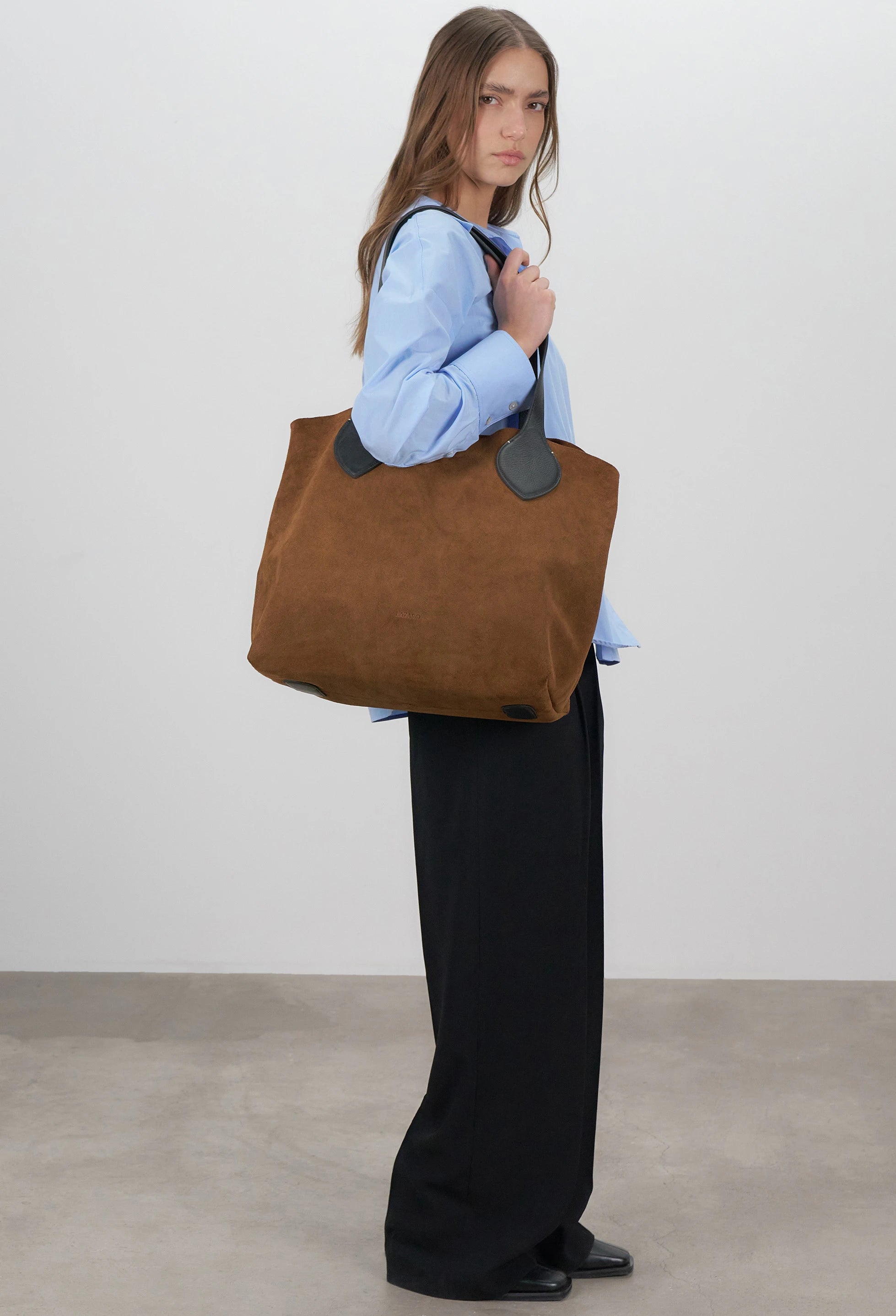 Tika Leather Tote Bag - Tan Suede