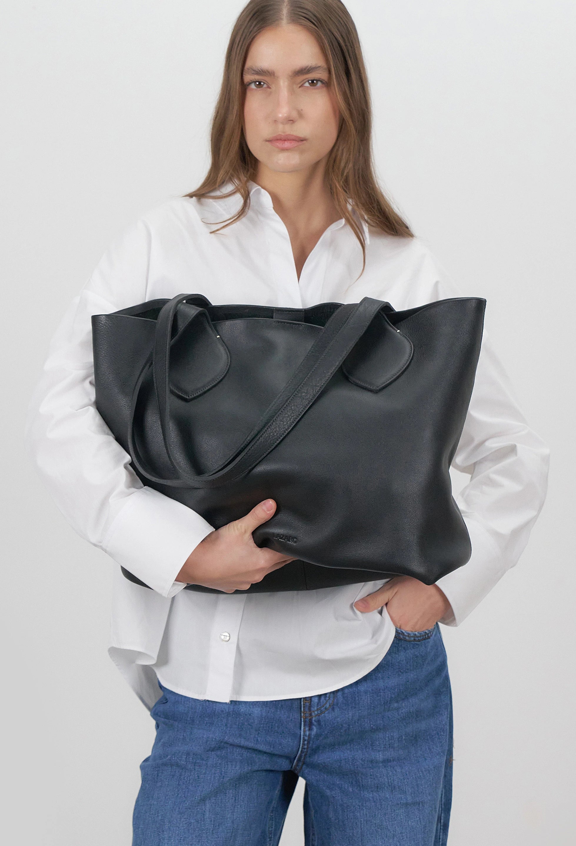 Tika Leather Tote Bag - Black