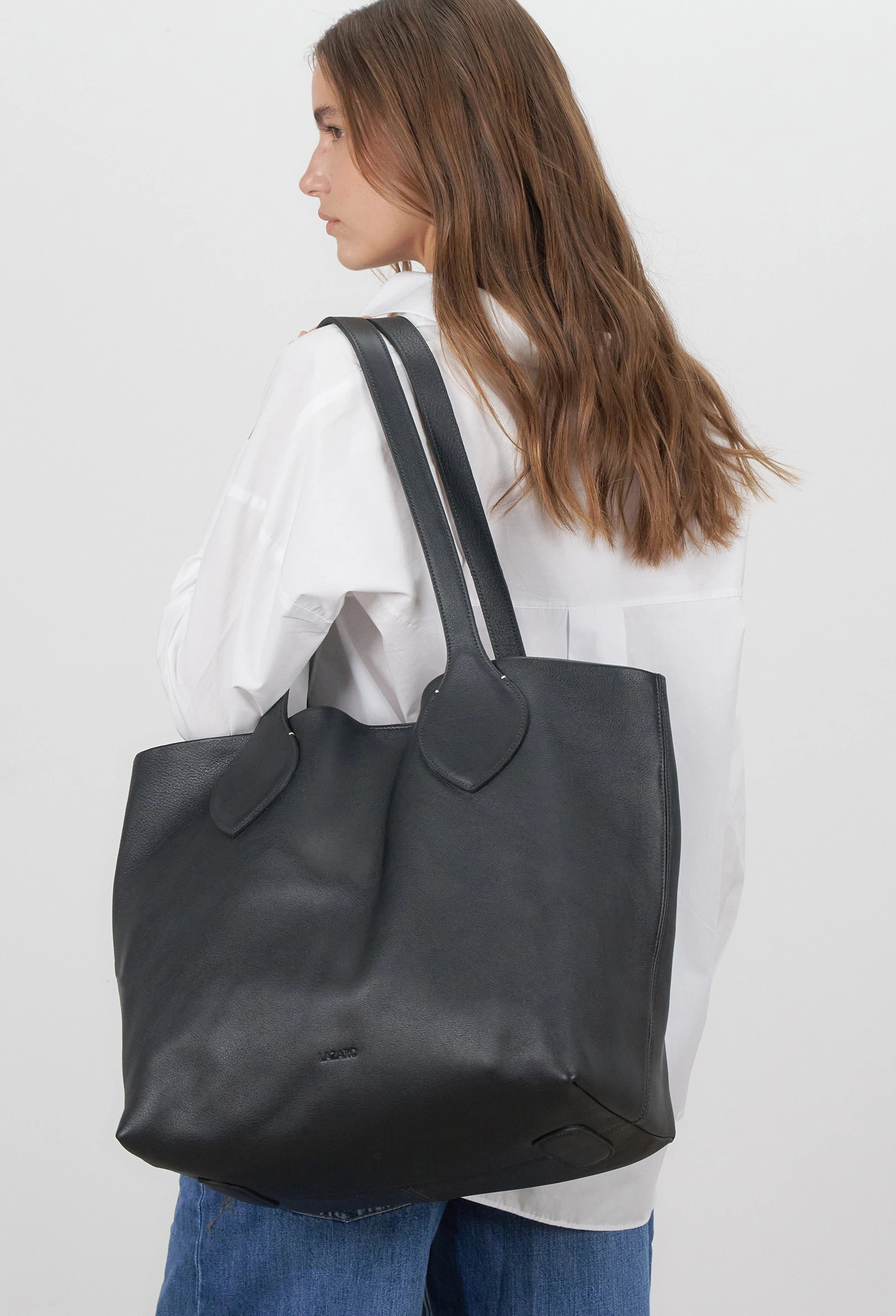 Tika Leather Tote Bag - Black