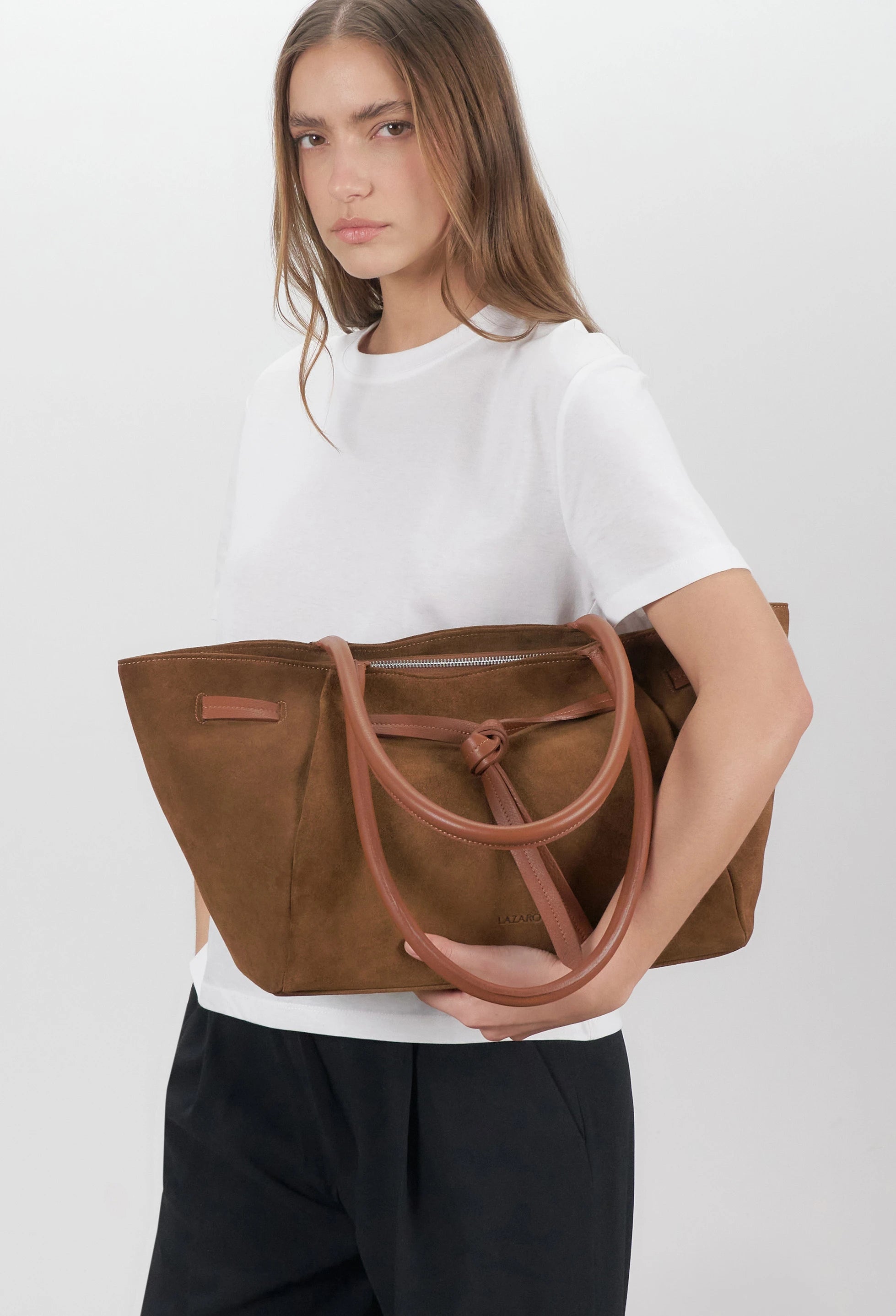 Warmi Large Carryall Leather Bag -  Tan Suede