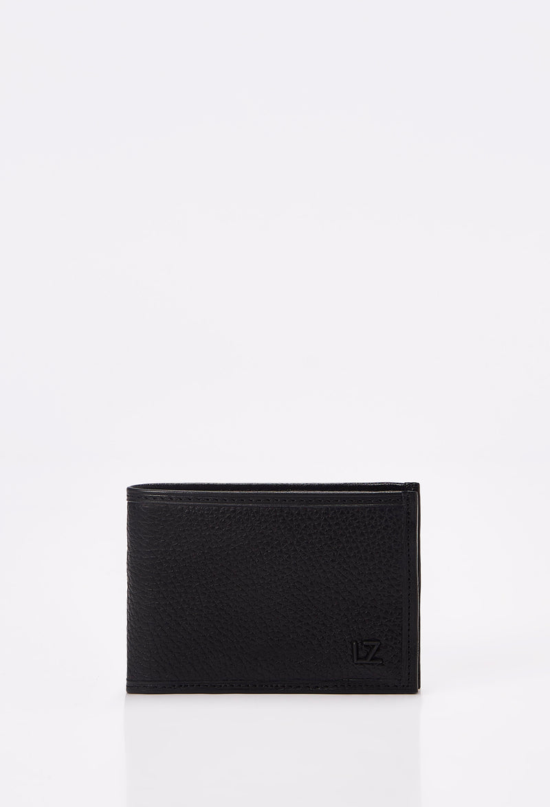 Black Leather Classic Wallet With Removable Card Holder