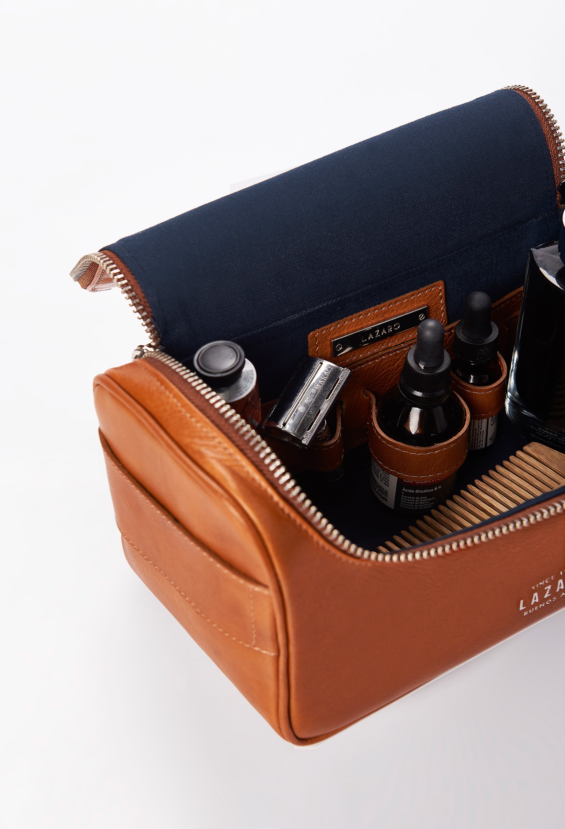 Large Leather Toiletry Bag - Tan