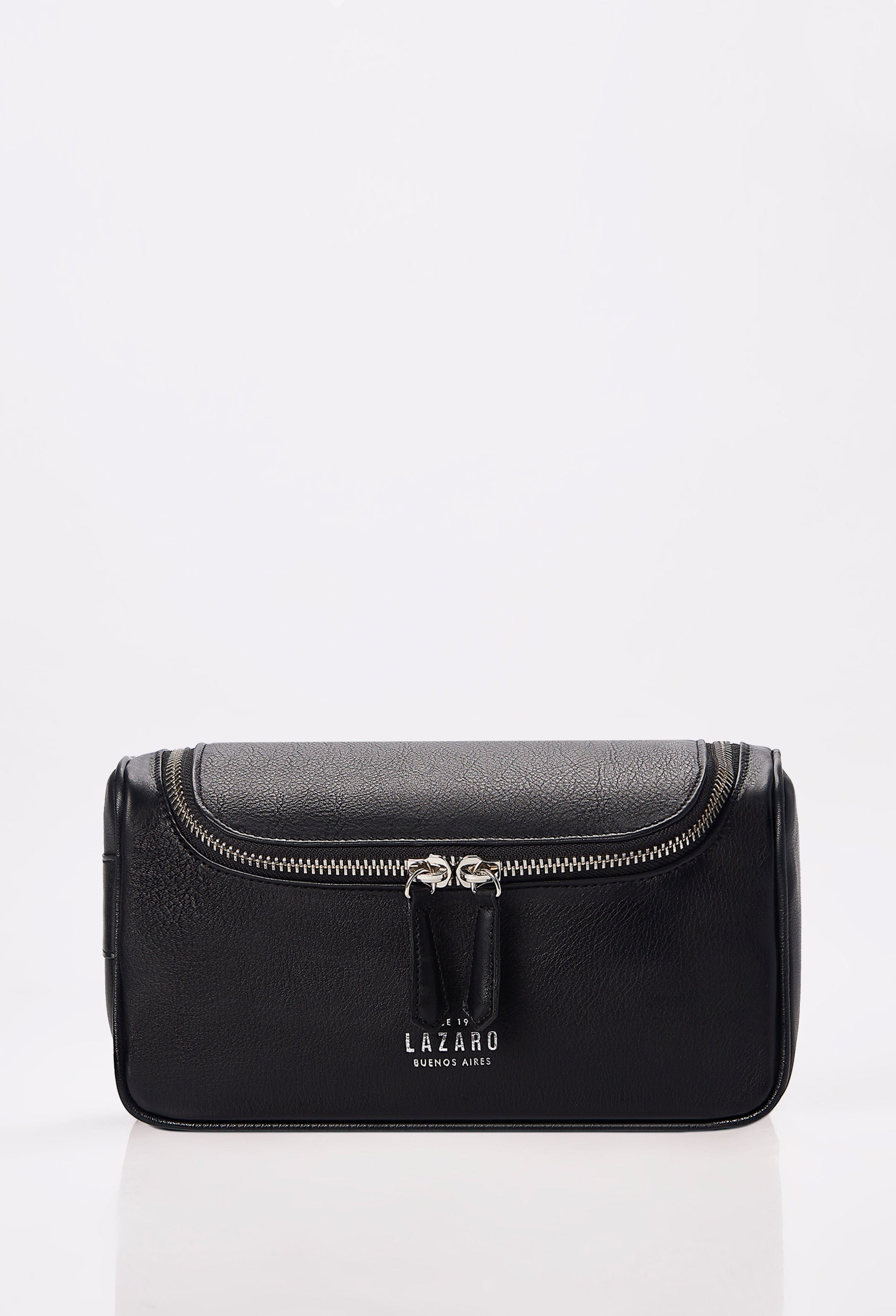 Large Leather Toiletry Bag - Black