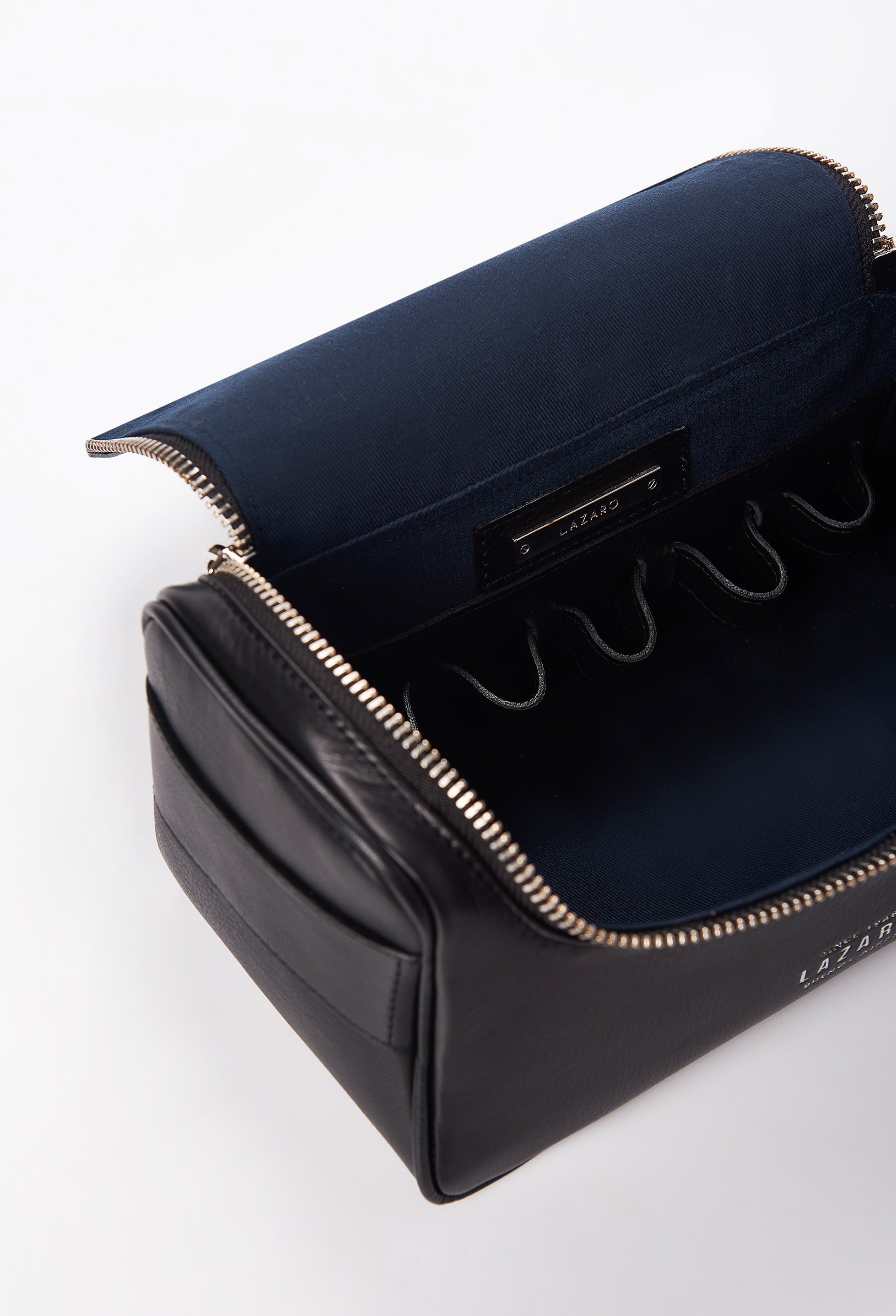 Large Leather Toiletry Bag - Black