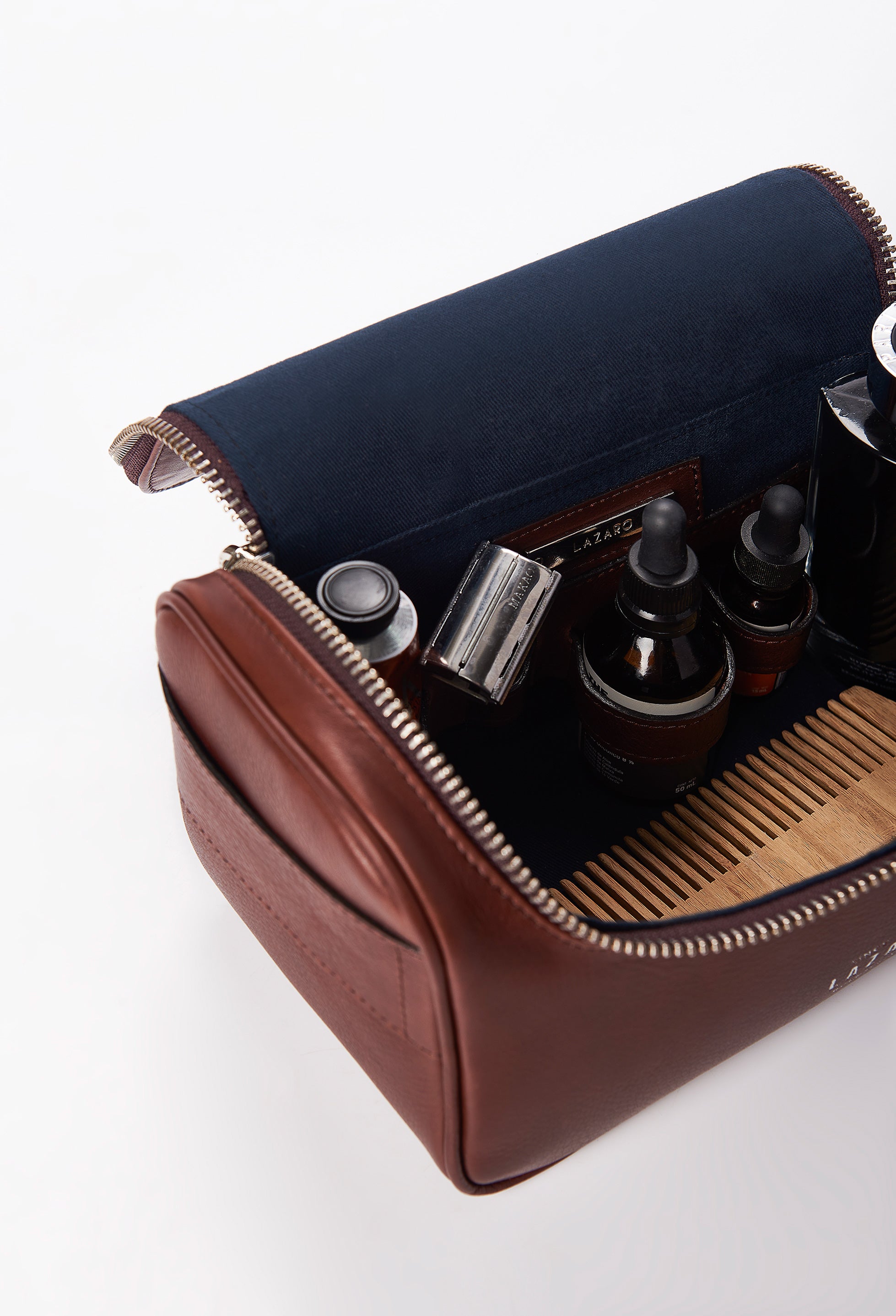 Large Leather Toiletry Bag - Coffee