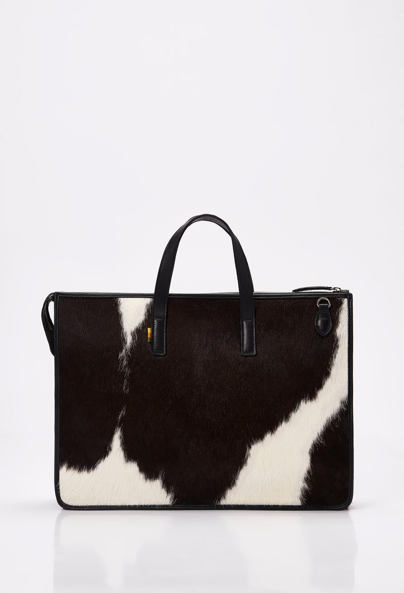 Rear of a Cowhide Leather Slim Briefcase with Black leather details.