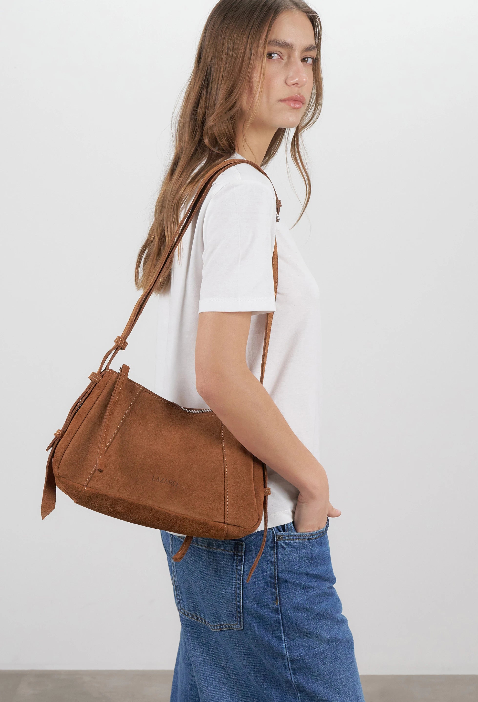 Nina Baguette Bag - Caramel Suede