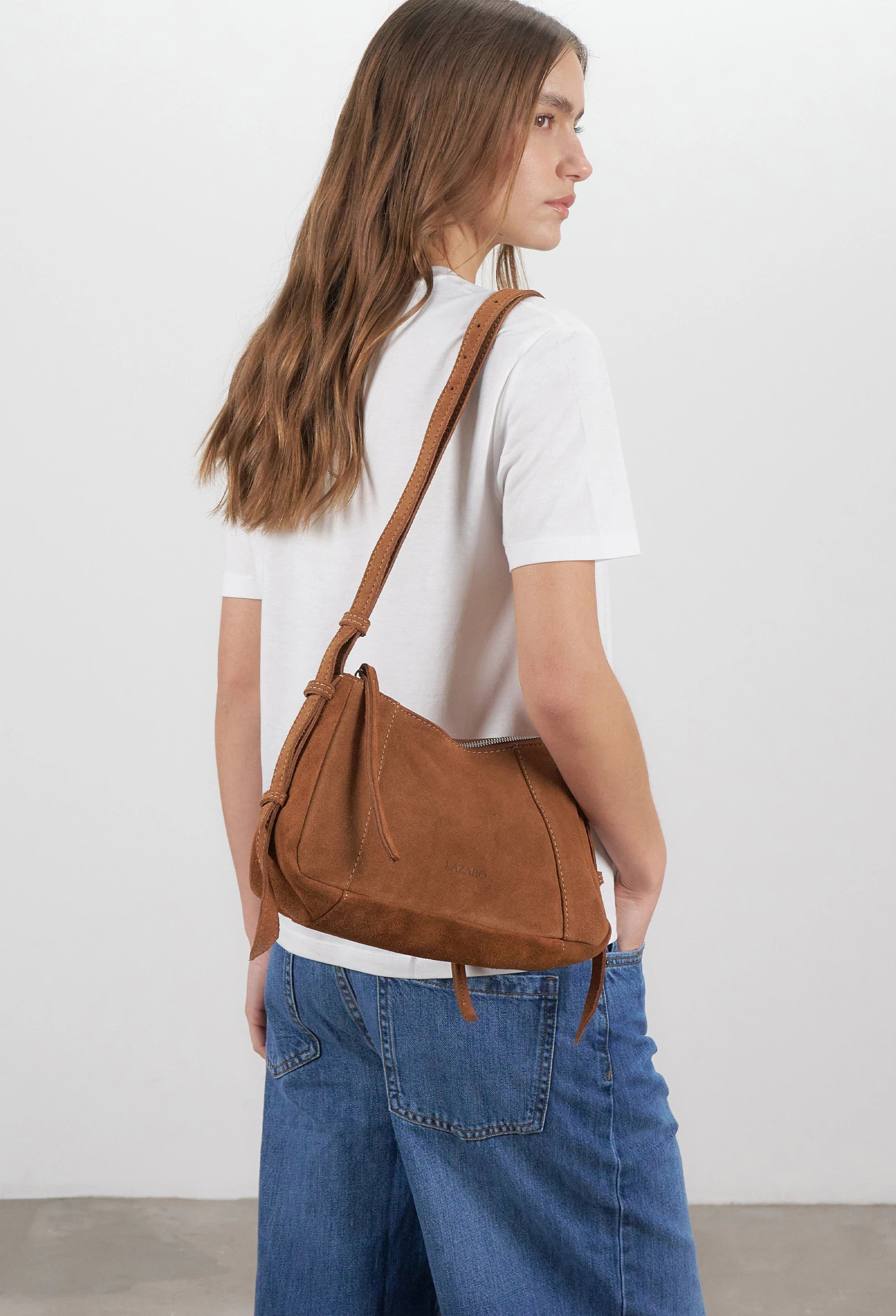 Nina Baguette Bag - Caramel Suede