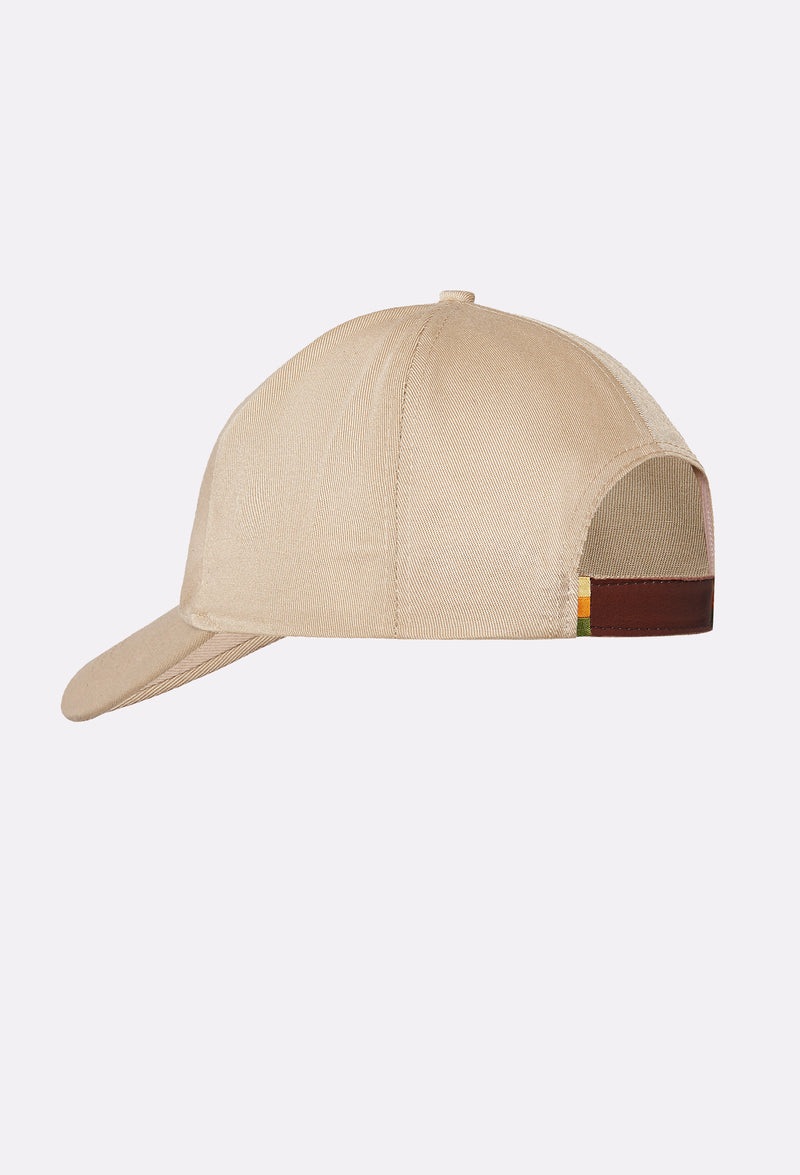 Beige Baseball Cap With Patched Logo