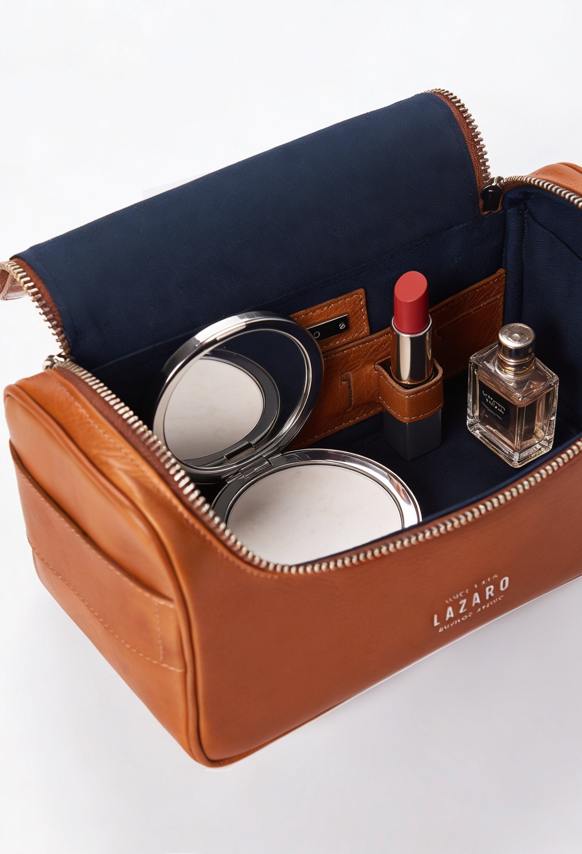 Large Leather Toiletry Bag - Tan