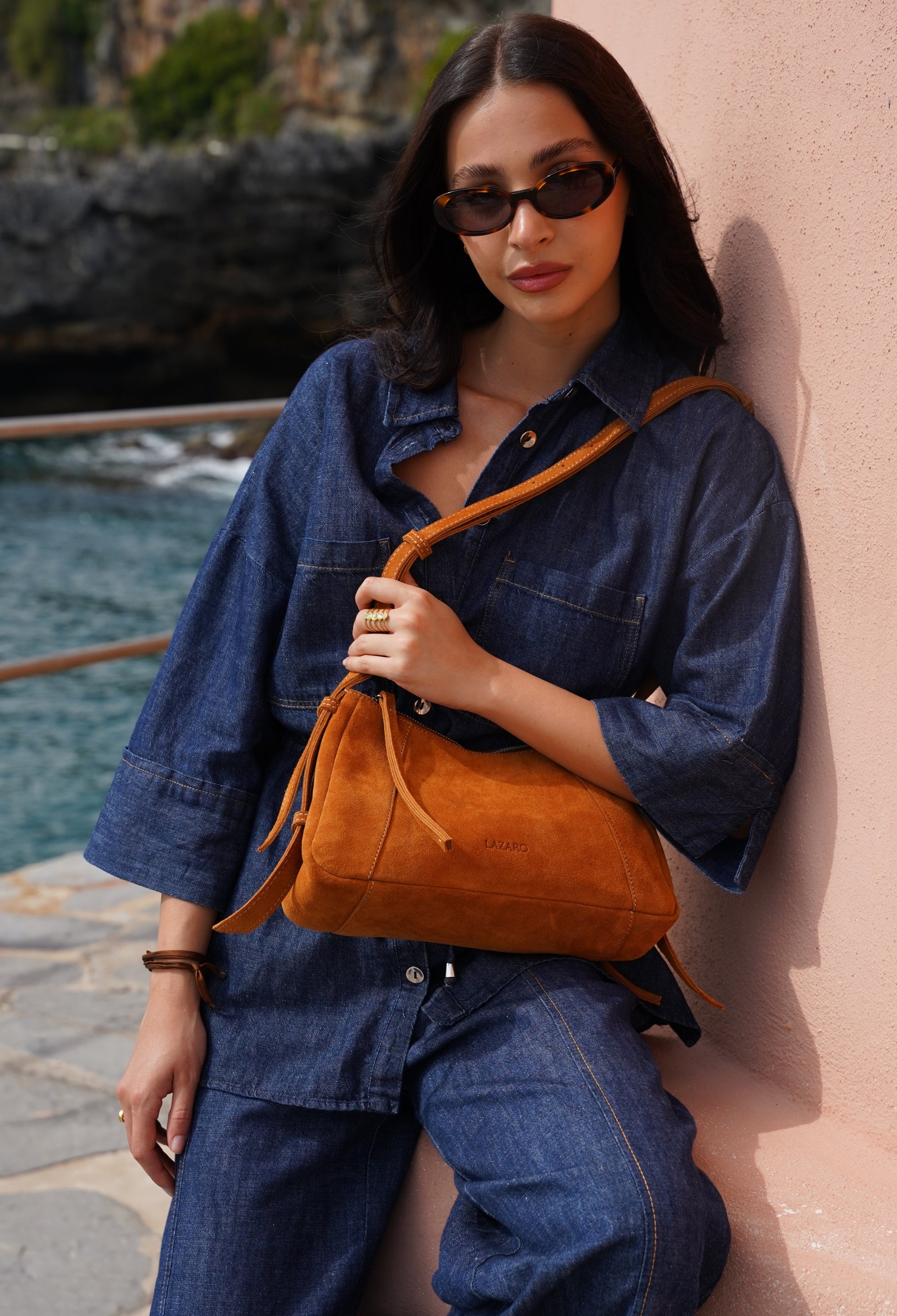 Nina Baguette Bag - Caramel Suede