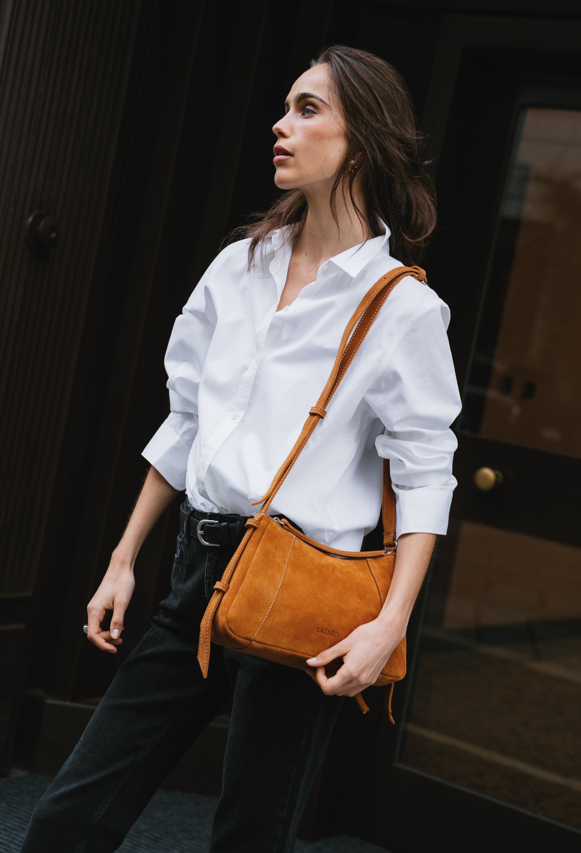 Nina Baguette Bag - Caramel Suede