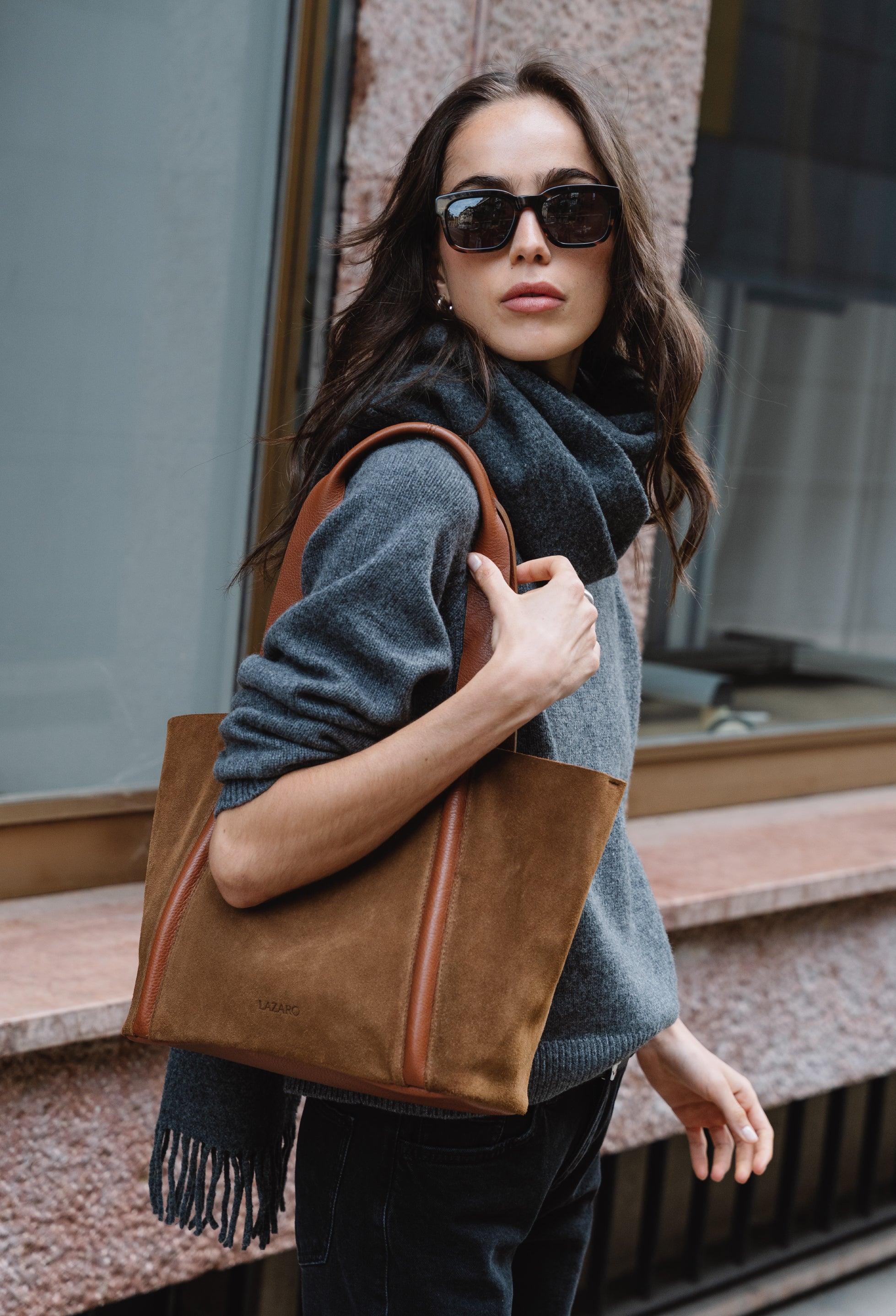 Sami Leather Tote Bag - Tan Suede